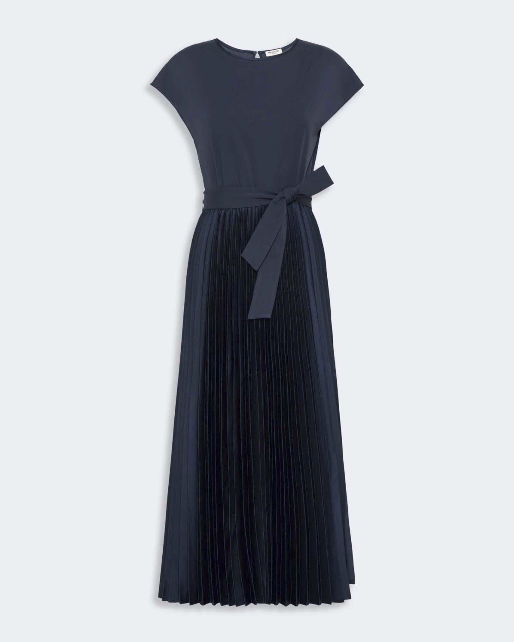 Abito lungo fit & flare Weekend Max Mara blu in jersey interlock con gonna plissettata e cintura image