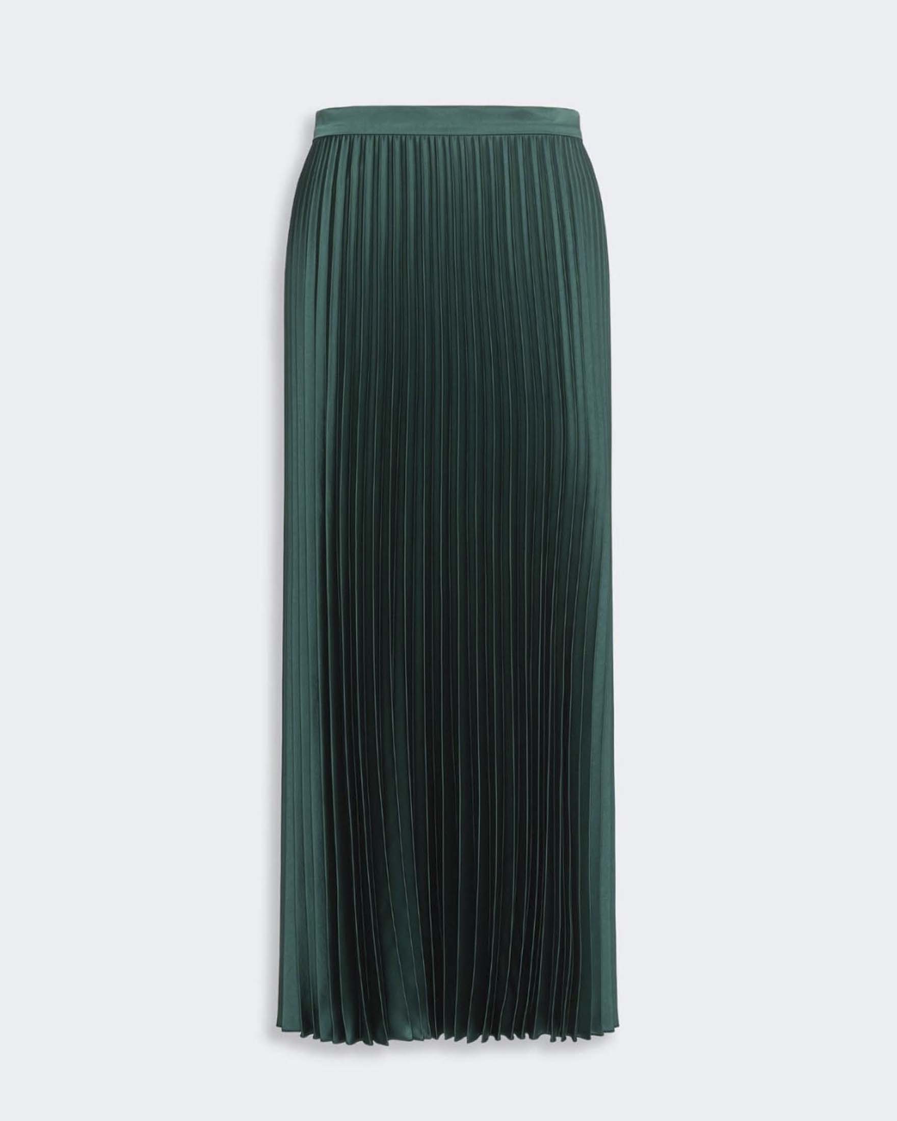Gonna lunga Weekend Max Mara verde scuro in raso con pieghe plissé image