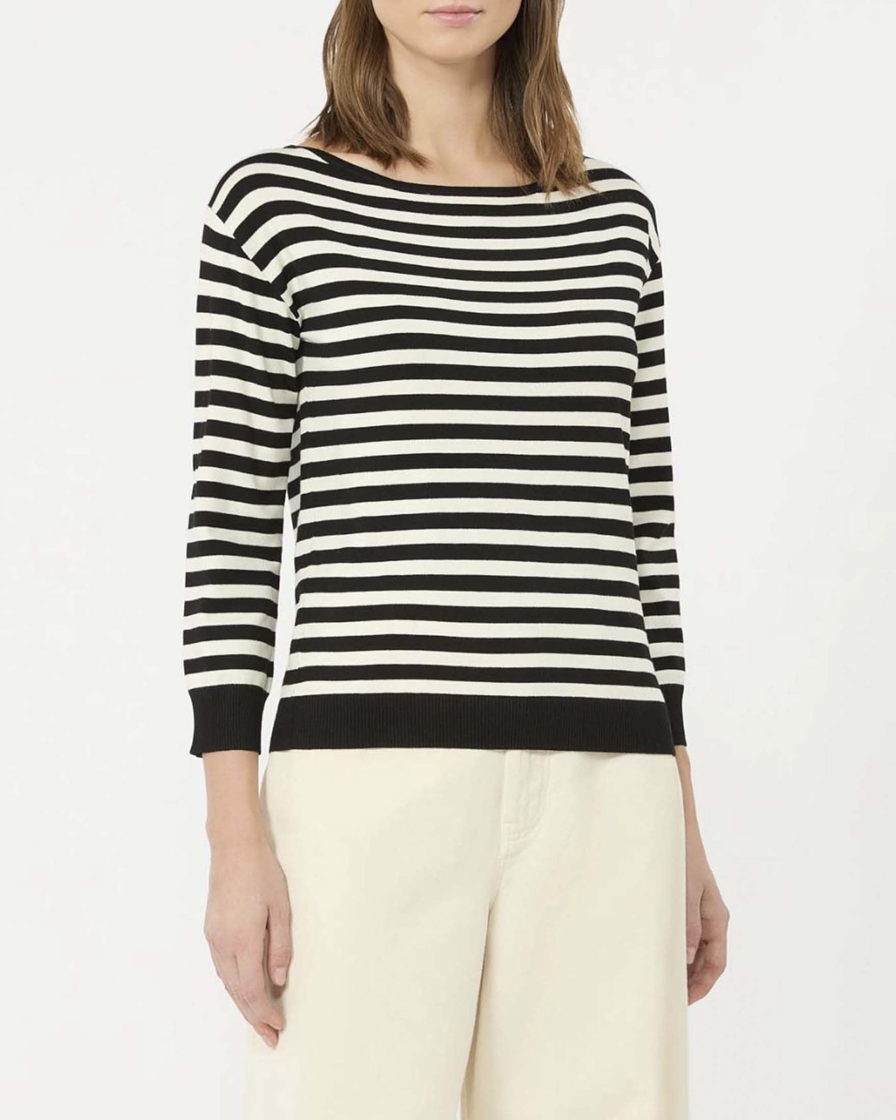 Maglia scollo a barchetta Weekend Max Mara bianca a righe nere in viscosa con maniche tre quarti