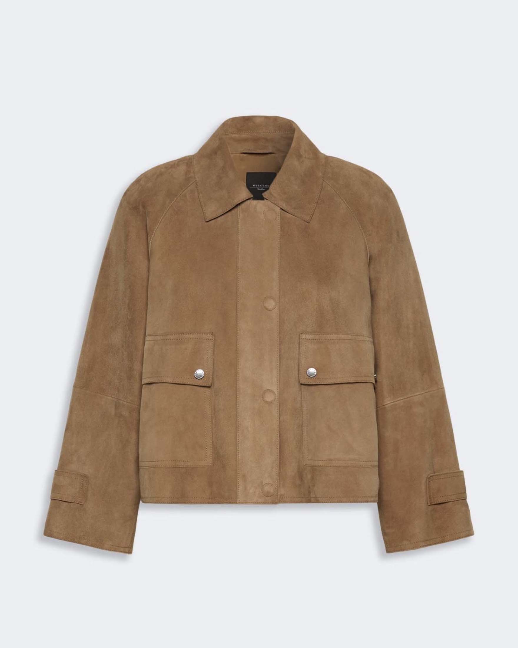 Giacca Weekend Max Mara color nocciola in suede con tasche applicate e chiusura zip image