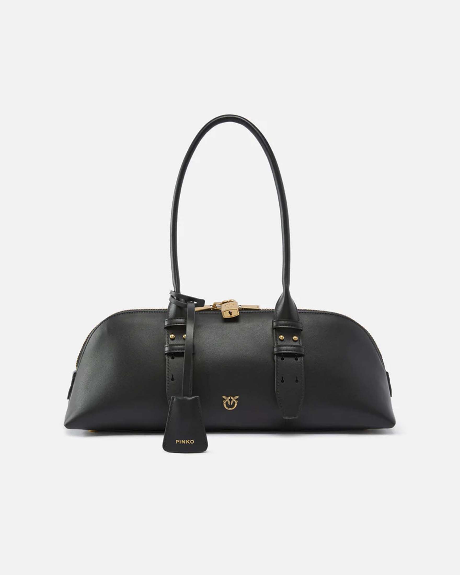 Pinko — Borsa grande a spalla Escape Bag Horizontal Pinko nera con chiusura zip e lucchetto dorato