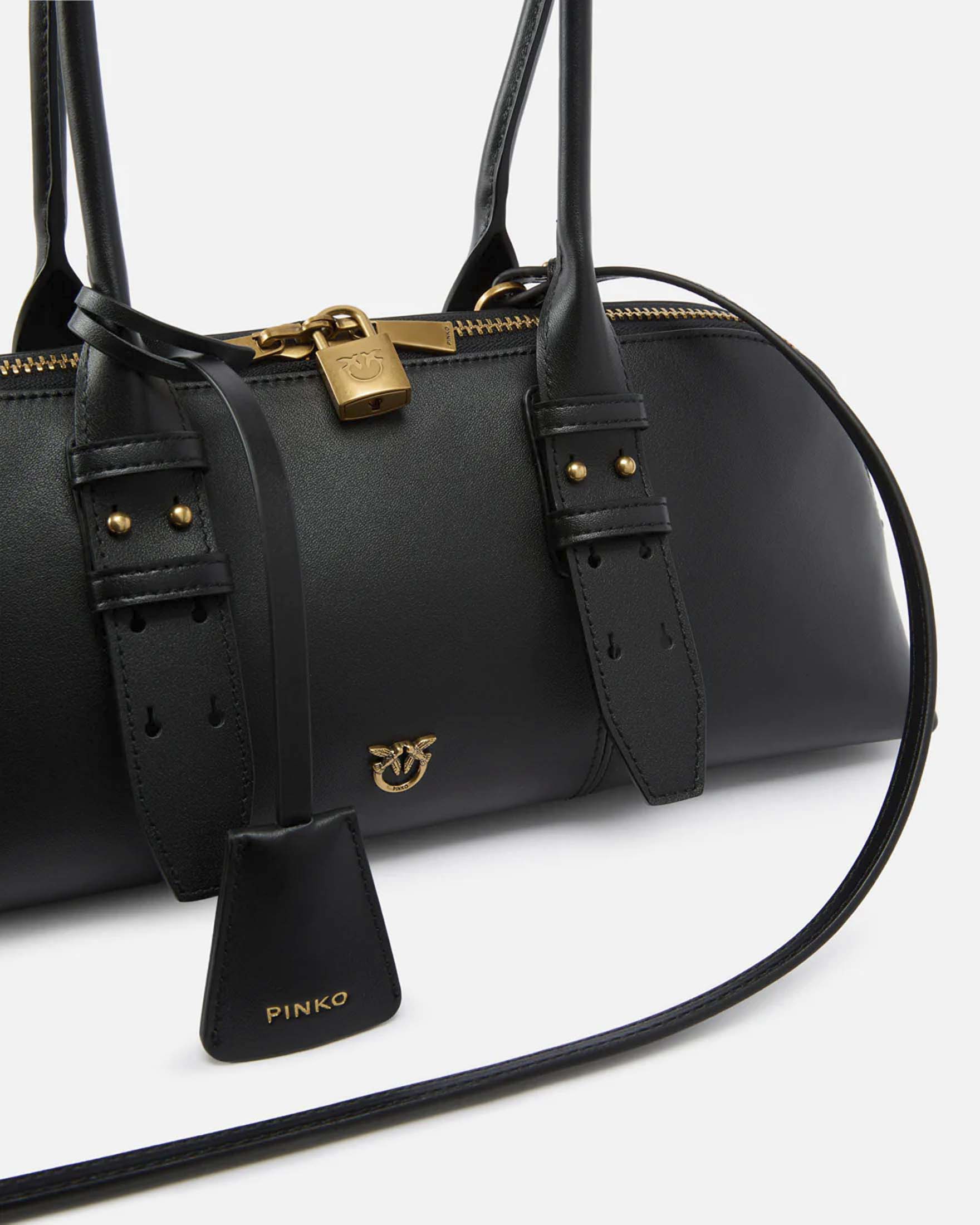 Borsa grande a spalla Escape Bag Horizontal Pinko nera con chiusura zip e lucchetto dorato image