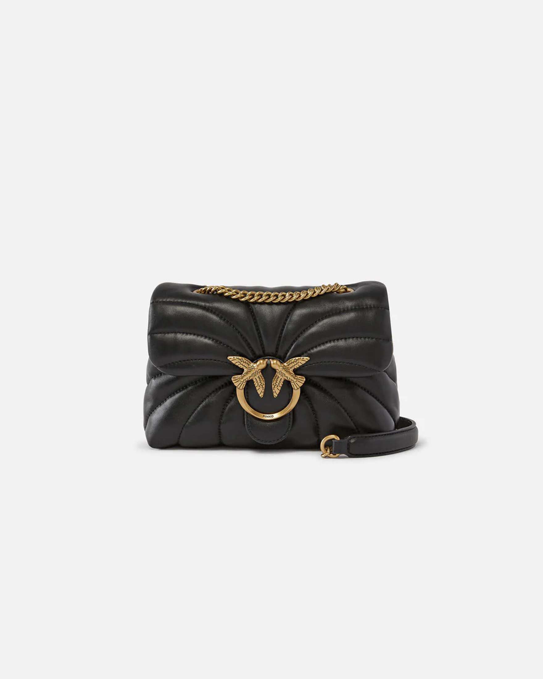 Borsa piccola a tracolla Love Bag Puff Butterfly nera in nappa trapuntata con dettagli dorati