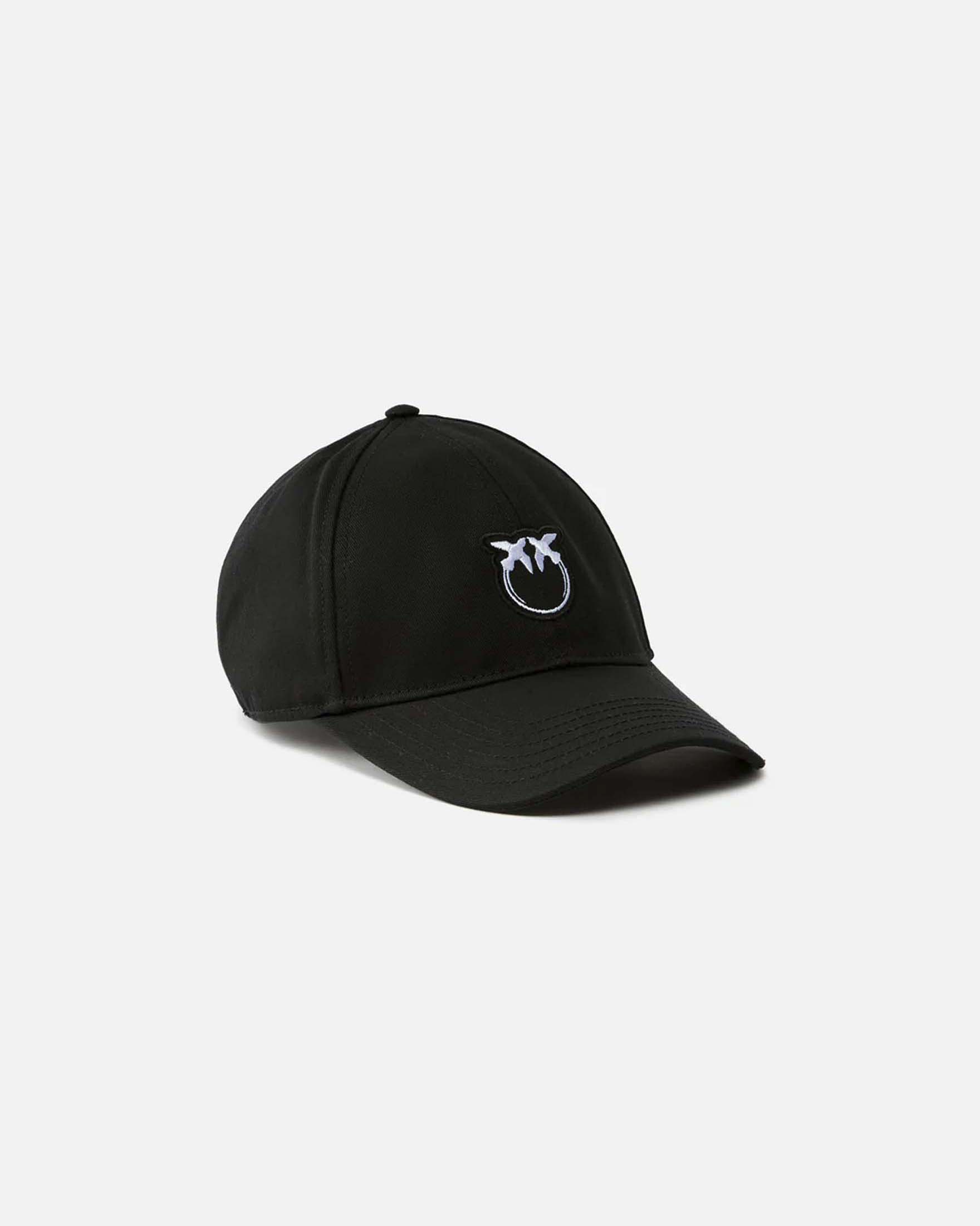 Cappello con visiera Pinko in puro cotone nero con logo Love Birds ricamato tono su tono