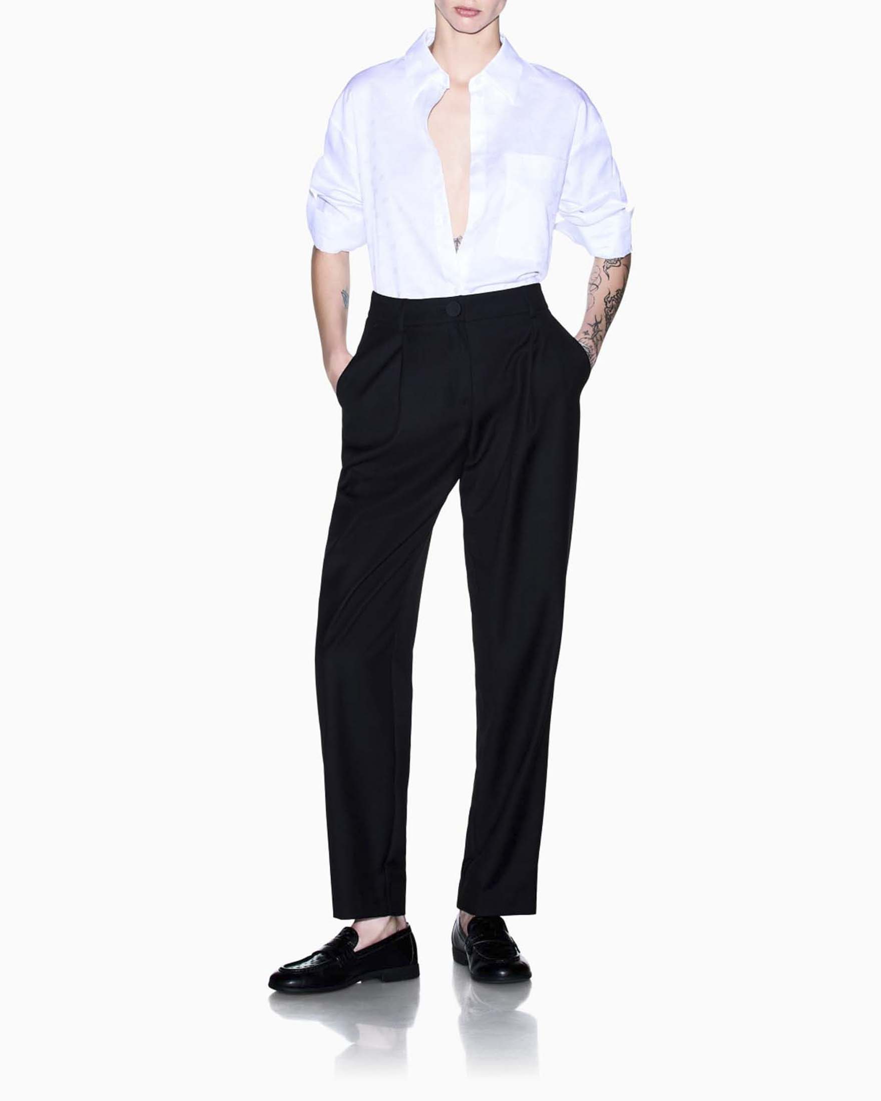 Camicia cropped Armani Exchange bianca in puro cotone jacquard image
