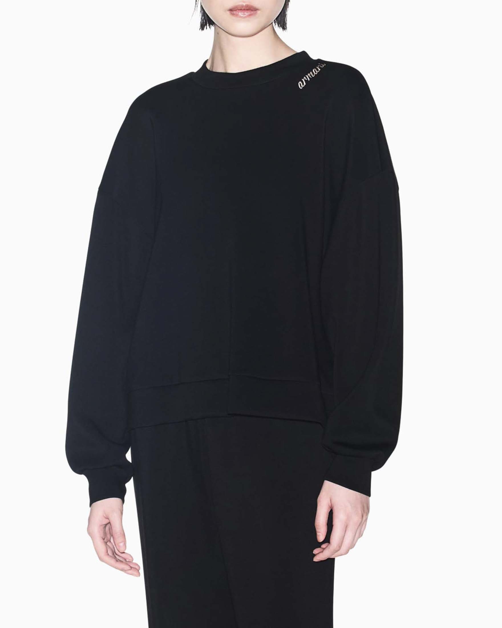 Felpa girocollo Armani Exchange nera in tessuto scuba stretch con bordi a coste