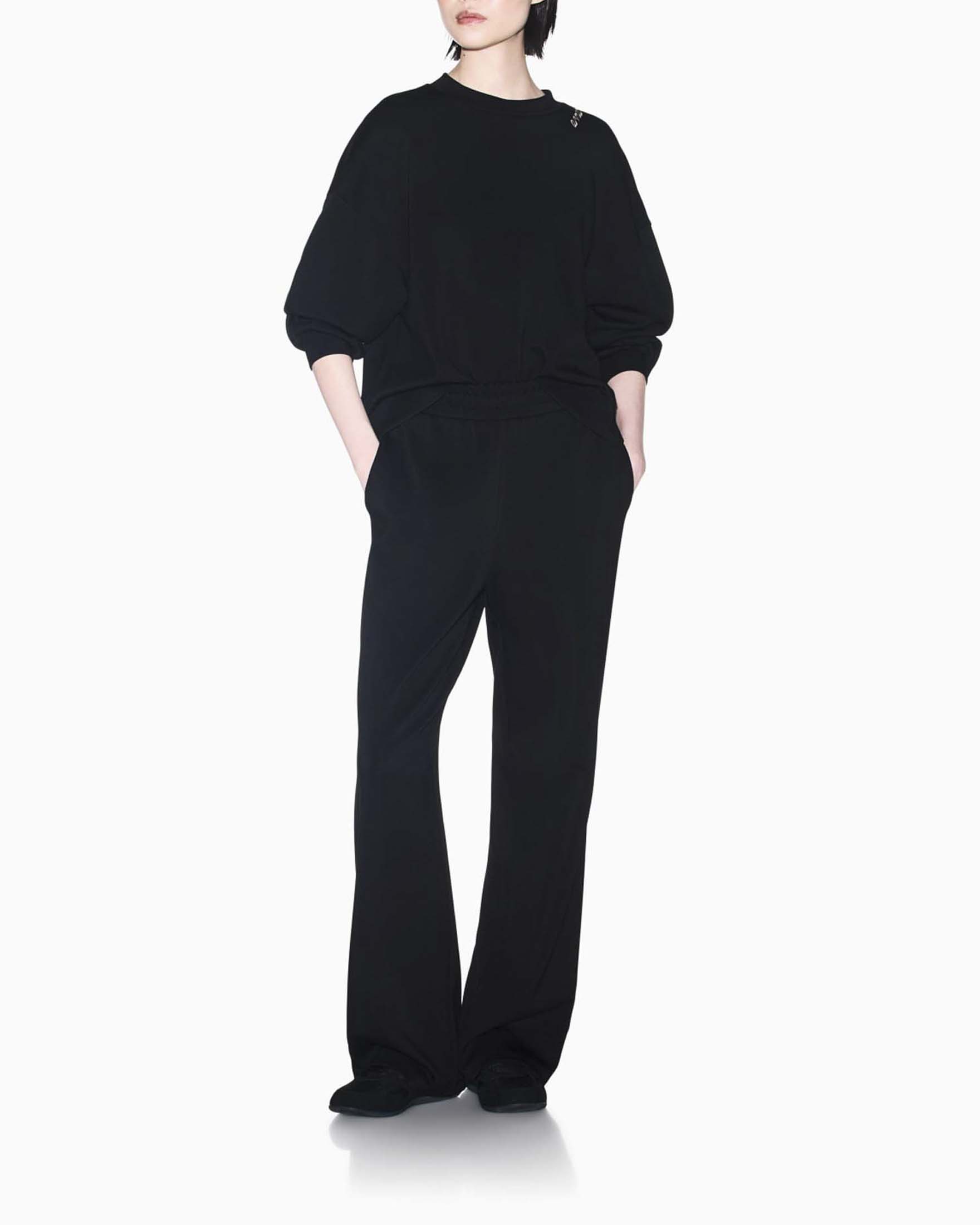 Felpa girocollo Armani Exchange nera in tessuto scuba stretch con bordi a coste image