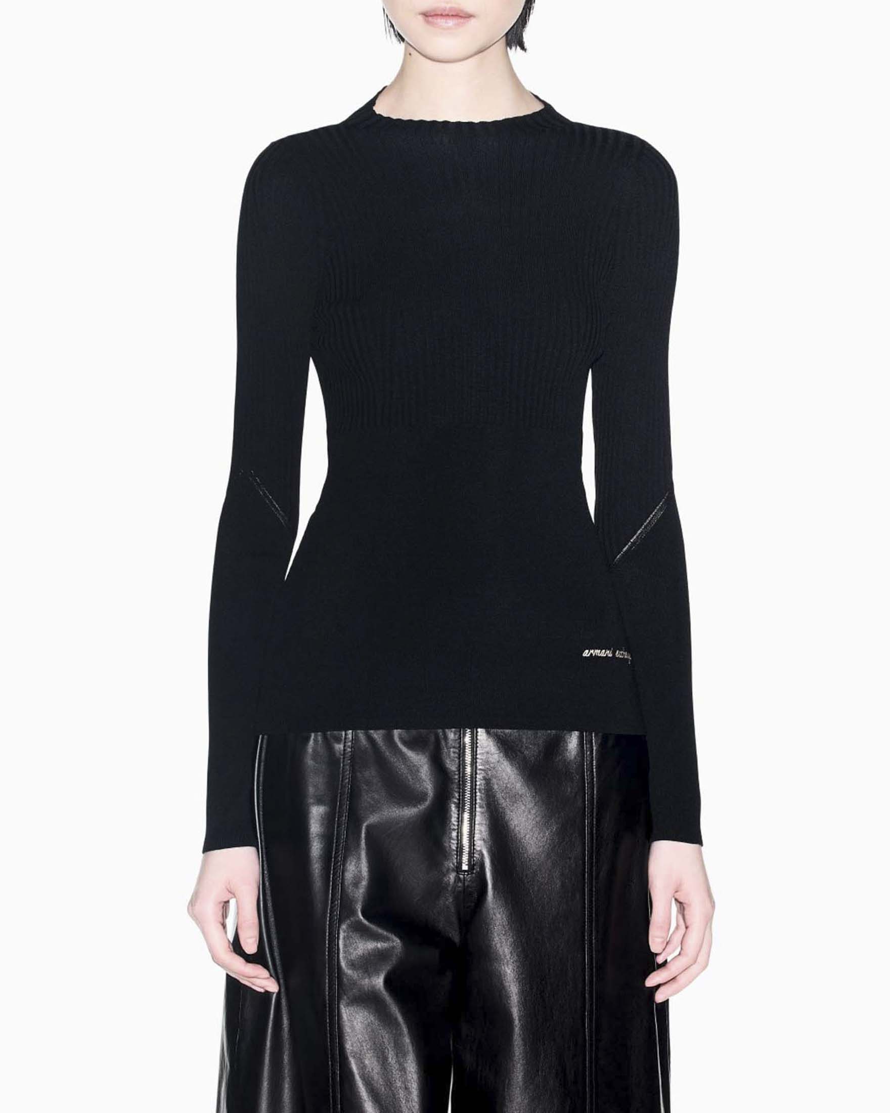Maglia slim maniche lunghe Armani Exchange nera in misto viscosa a costine