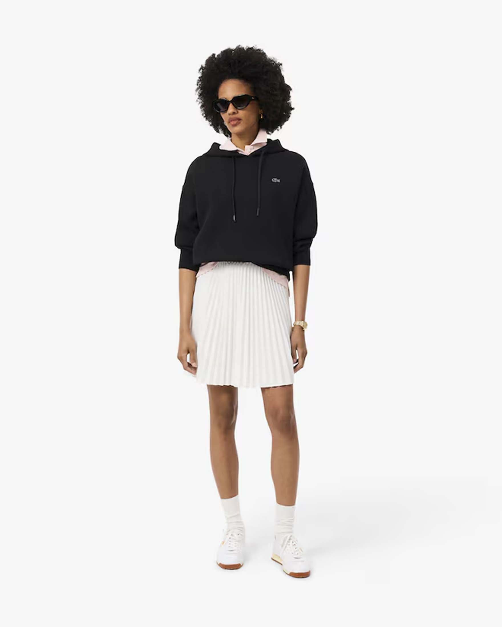 Felpa ovesize con cappuccio Lacoste nera in jersey double face con coulisse e coccodrillo ricamato image