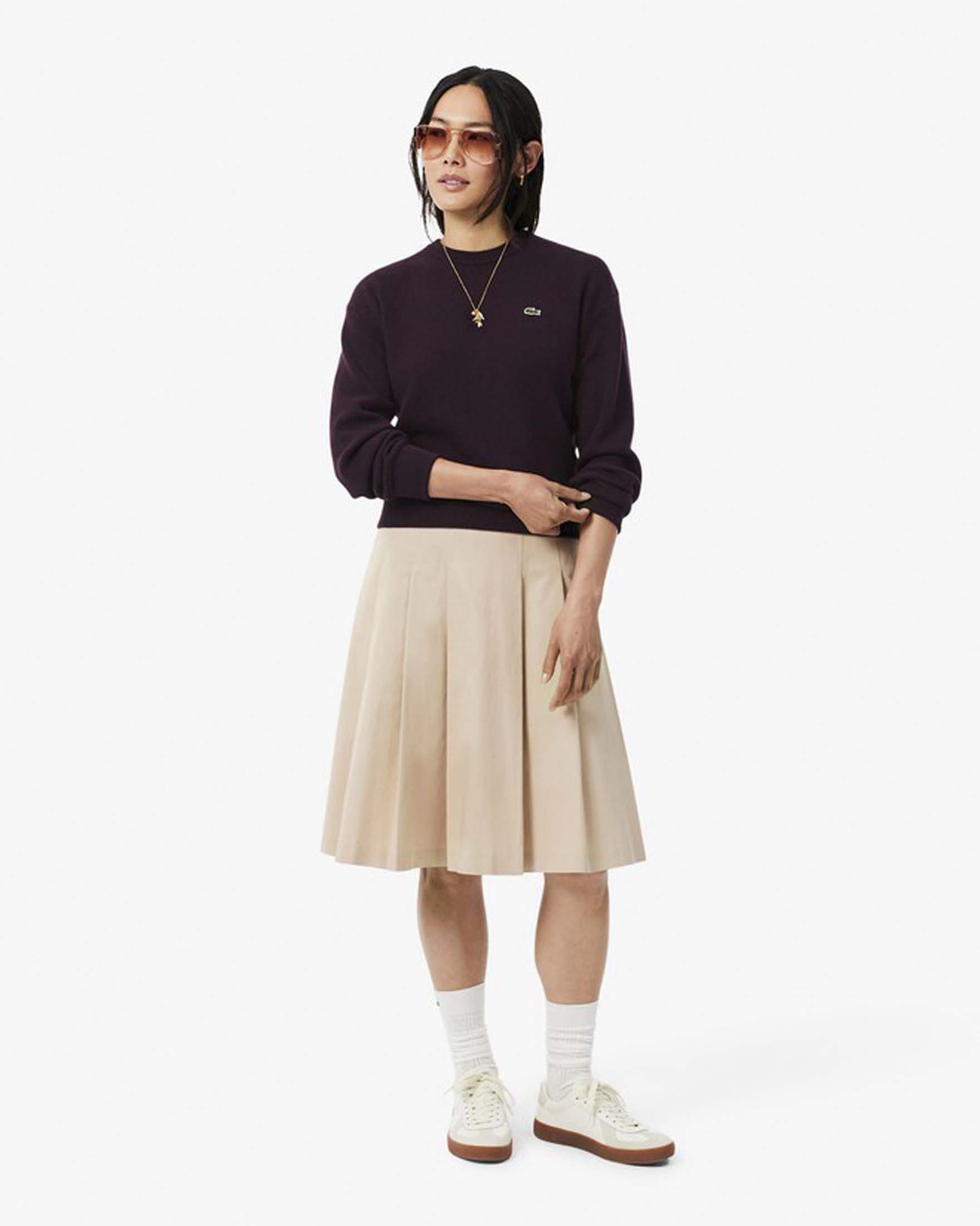 Maglione girocollo Lacoste bordeaux in misto cotone e lana con spalla scesa e coccodrillo ricamato image