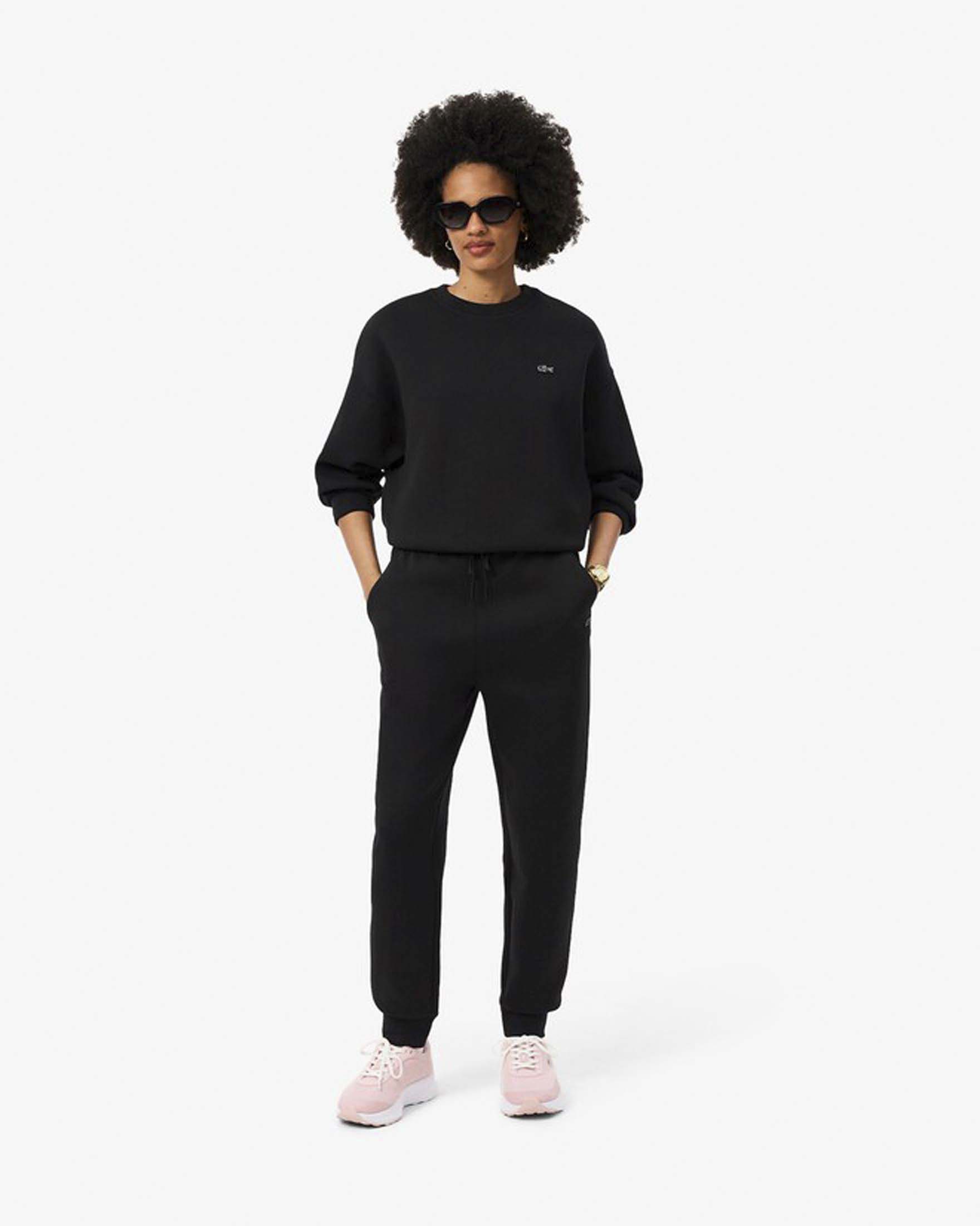 Pantaloni joggers Lacoste neri in jersey di cotone double face con coulisse e coccodrillo ricamato