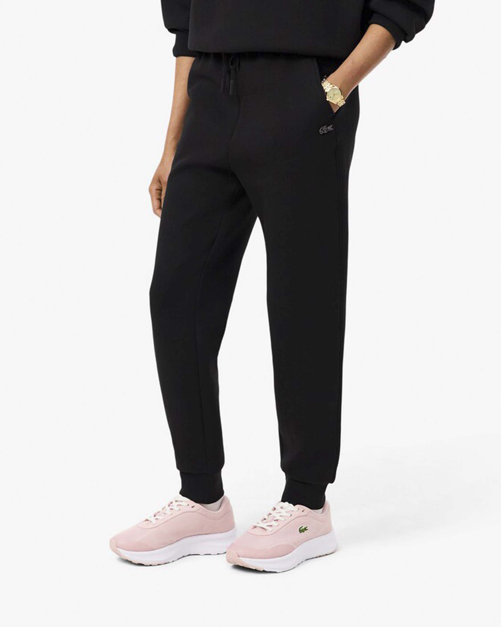 Pantaloni joggers Lacoste neri in jersey di cotone double face con coulisse e coccodrillo ricamato image