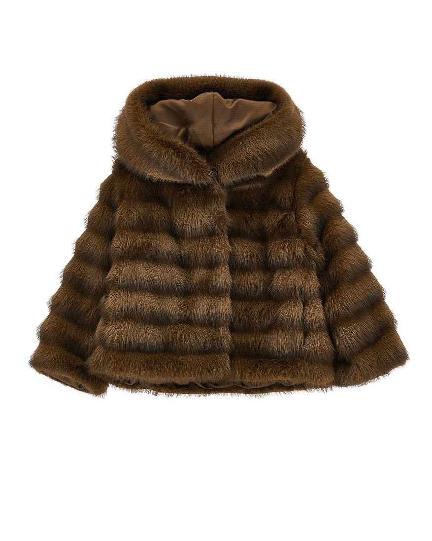 Ecopelliccia marrone Monnalisa con cappuccio