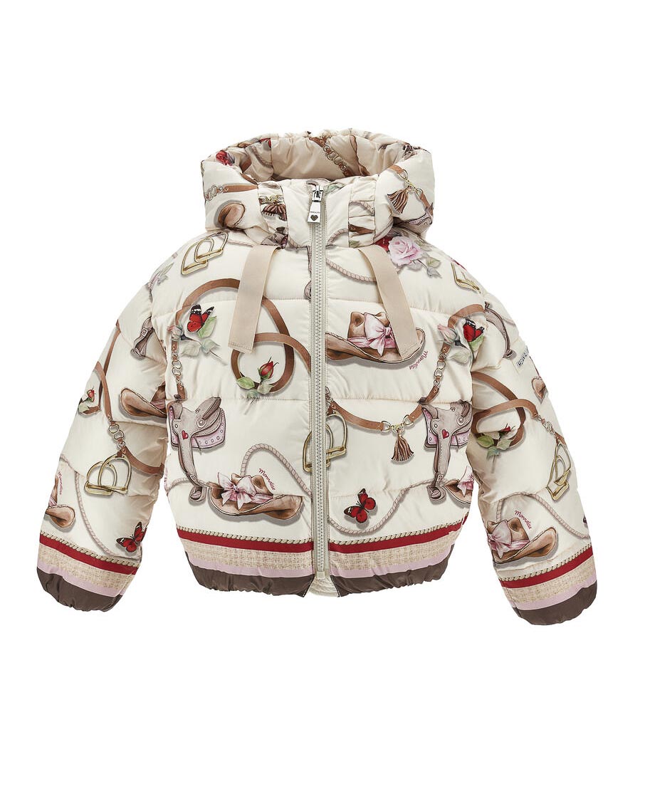 Piumino avorio Monnalisa con cappuccio e stampa country