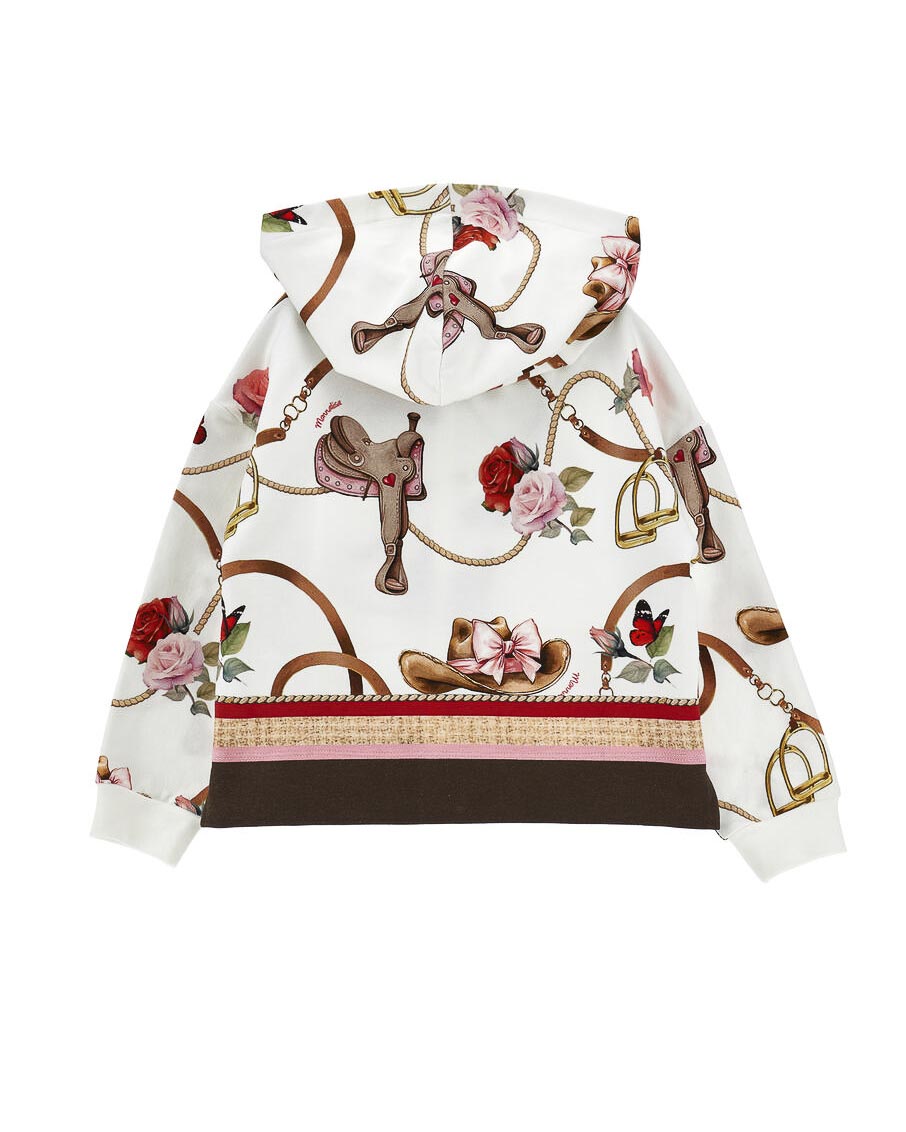 Felpa avorio Monnalisa con cappuccio e zip e stampa country all over image