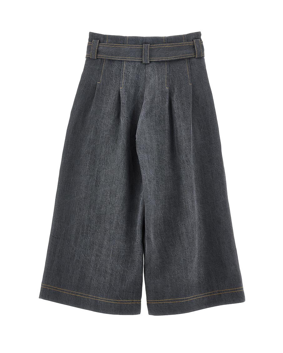 Pantalone palazzo Monnalisa in denim grigio con fiocco in vita image