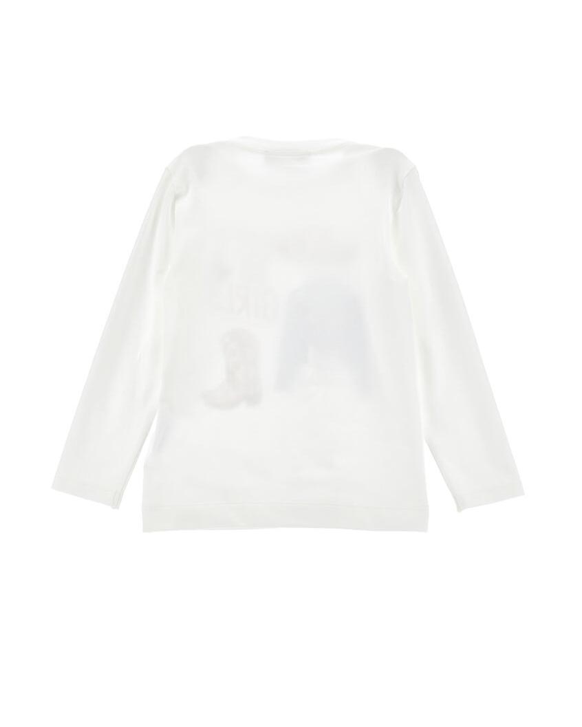 T-shirt avorio Monnalisa in misto cotone a maniche lunghe con stampa cowgirl image