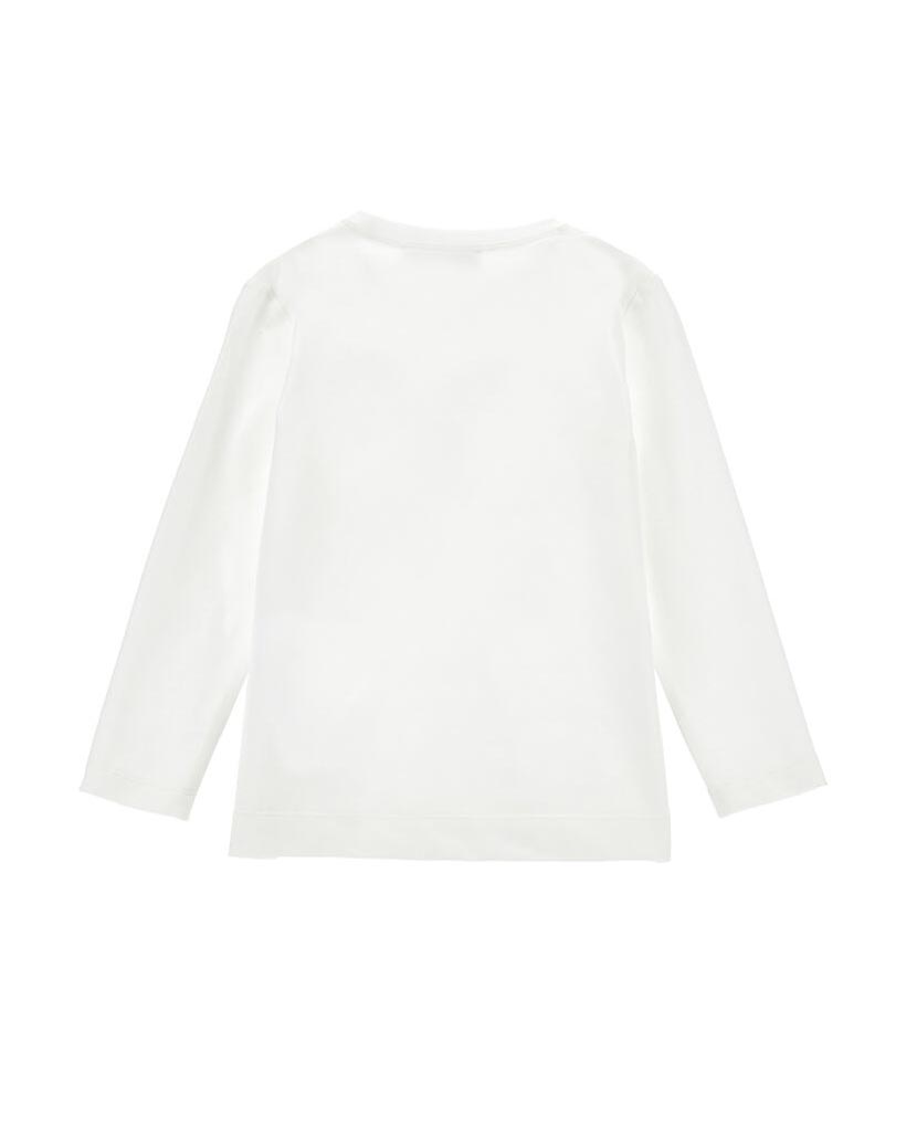 T-shirt avorio Monnalisa in misto cotone a maniche lunghe con stampa orsetto con fiocco image