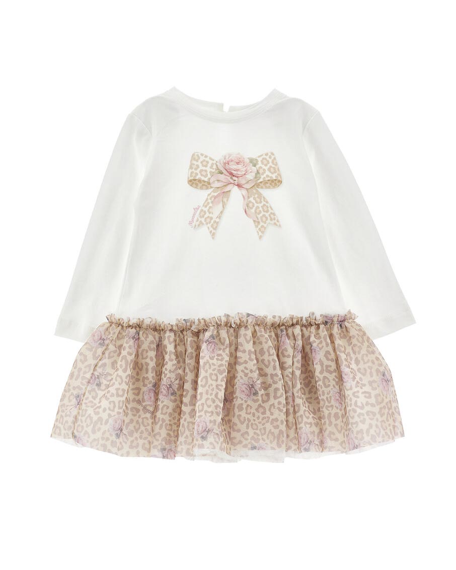 Abito in cotone Monnalisa con gonna in tulle leopardata