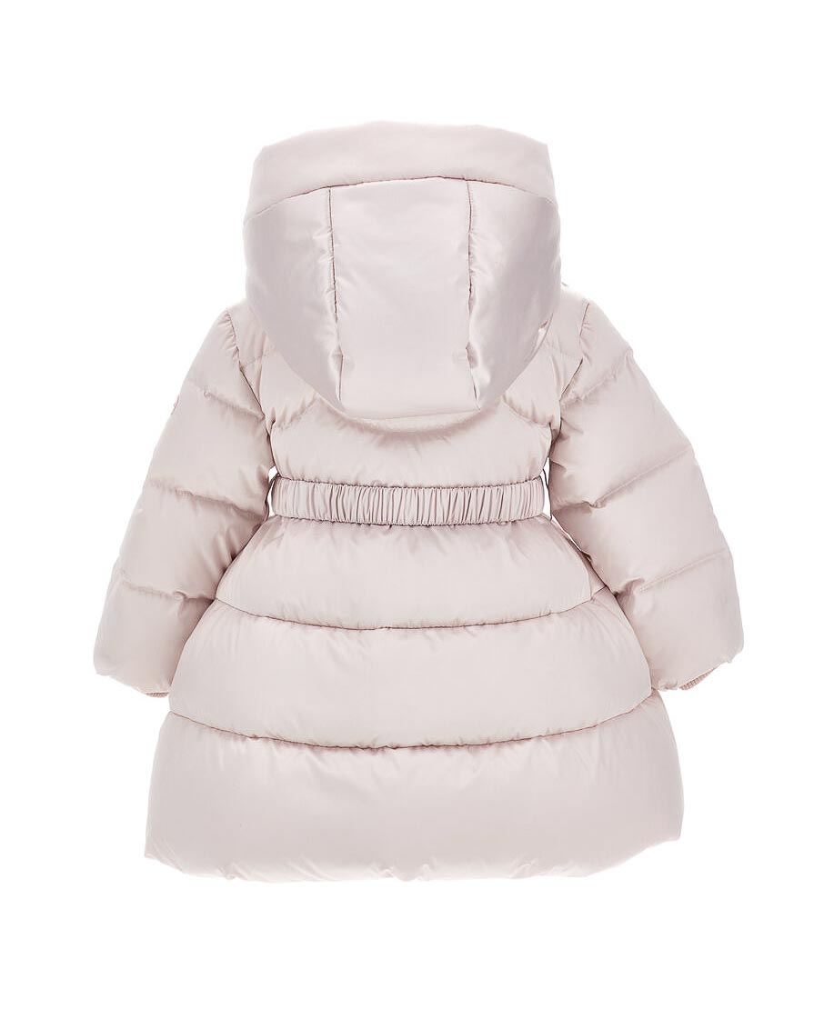 Maxi piumino rosa cipria Monnalisa con cappuccio e cintura con fiocco image