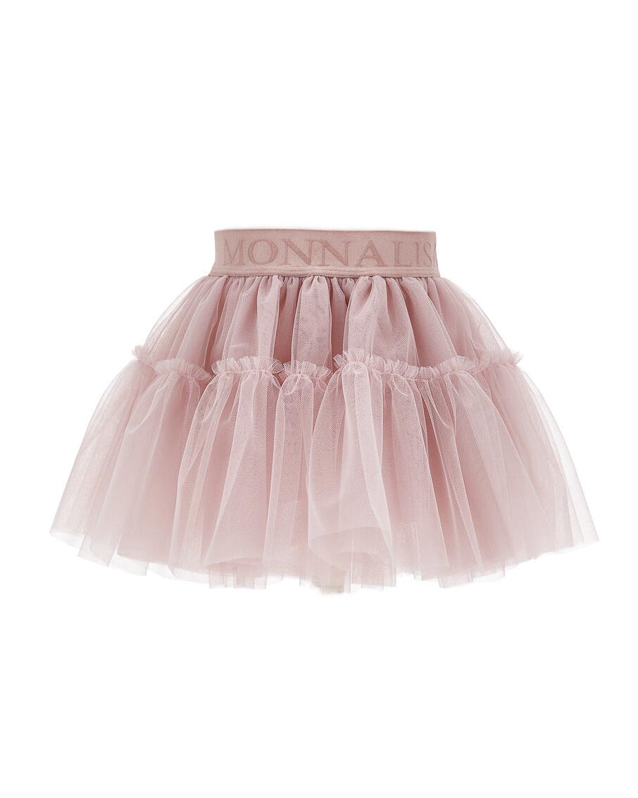 Gonna Monnalisa a lunghezza media in tulle rosa con balze