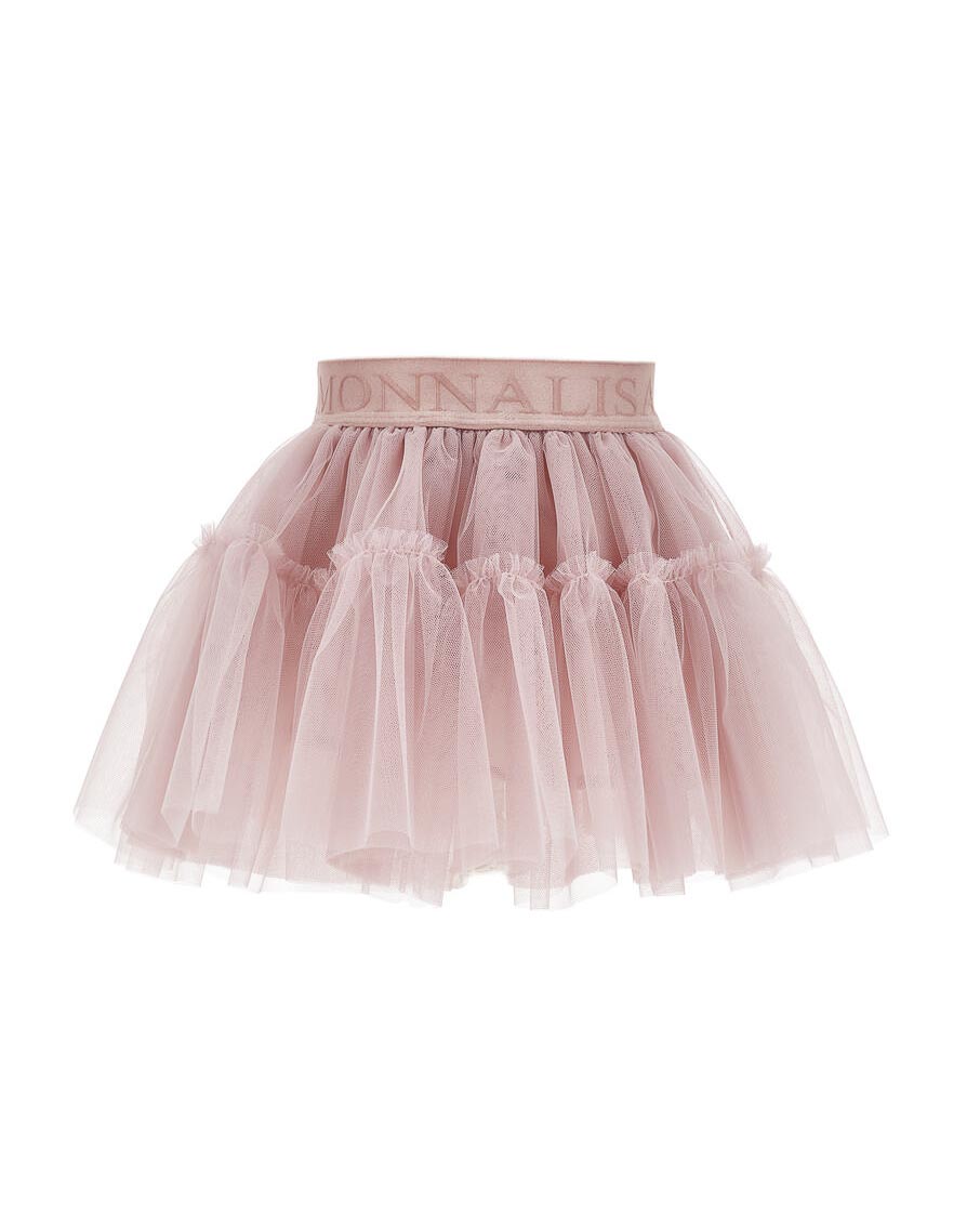 Gonna Monnalisa a lunghezza media in tulle rosa con balze image