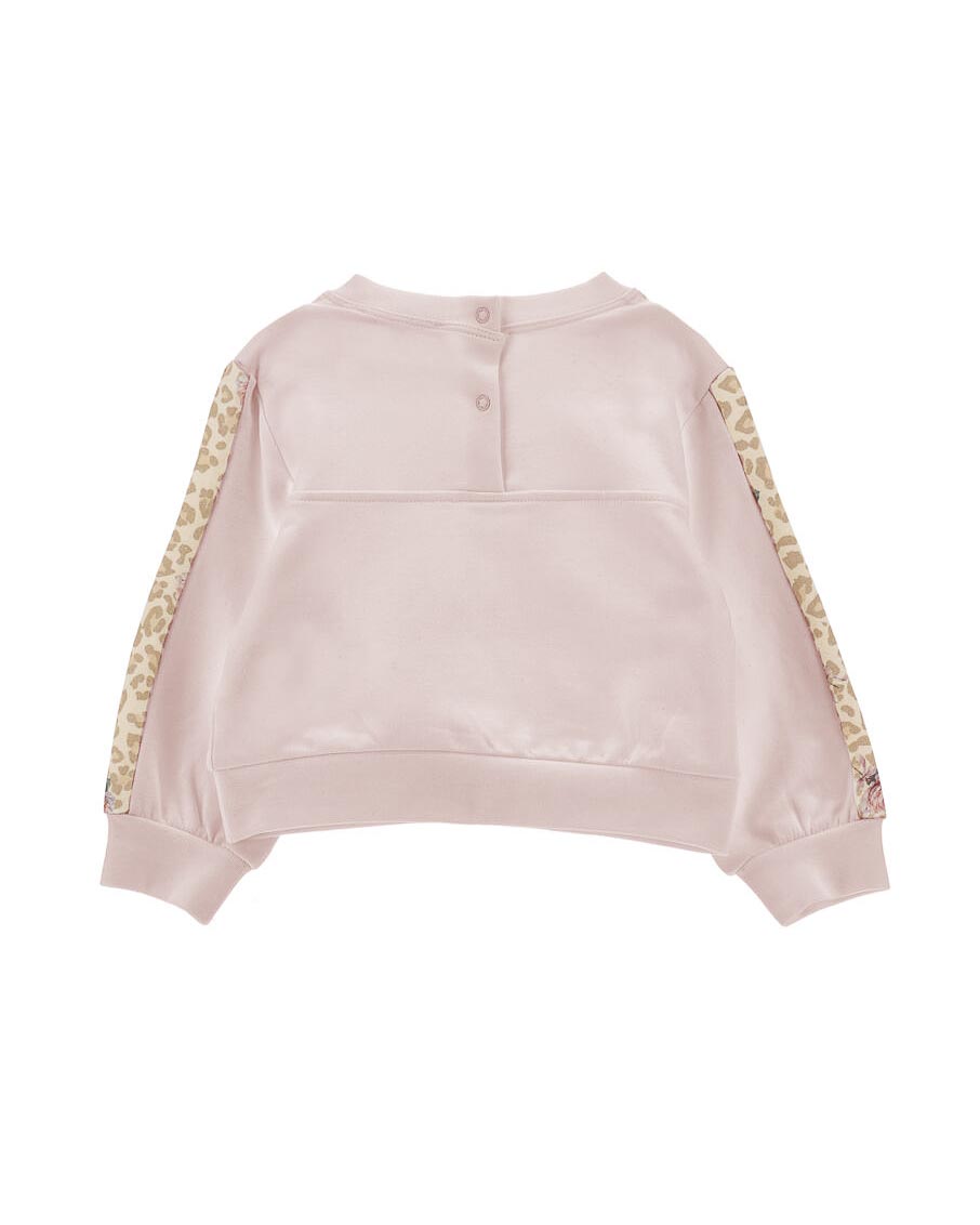 Felpa rosa Monnalisa in cotone stretch con stampa tigrotta sul davanti e bande leopardate image