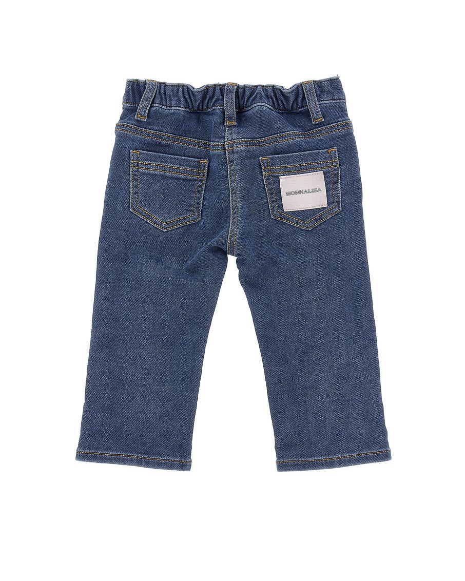 Jeans Monnalisa lavaggio scuro con roselline rosa all over image