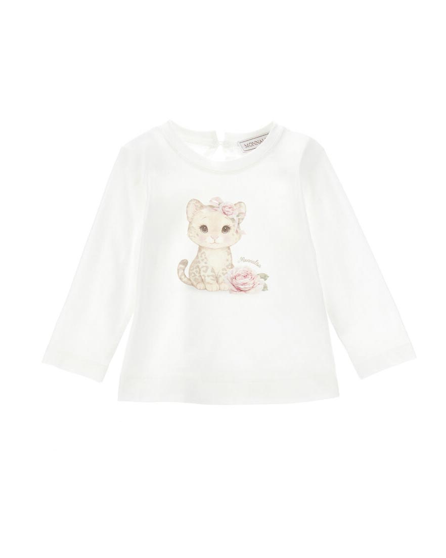 T-shirt bianca Monnalisa in puro cotone con stampa tigrotta sul davanti
