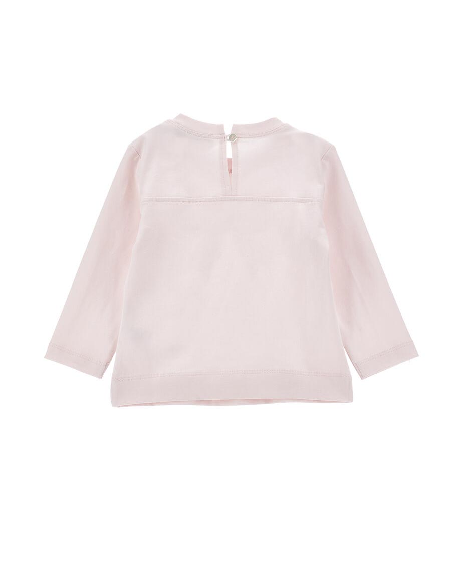 T-shirt rosa Monnalisa in puro cotone con fiocco leopardato e rosa sul petto image