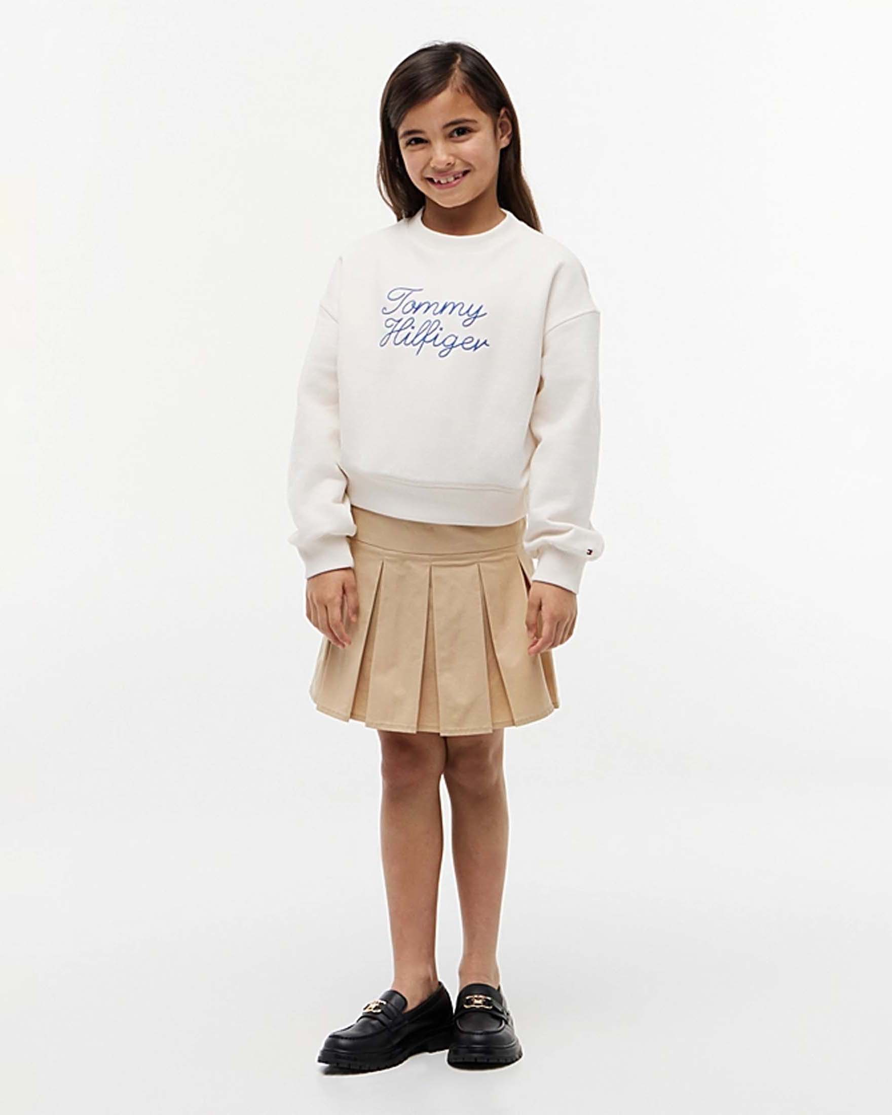 Felpa bianca Tommy Hilfiger con scritta logo blu