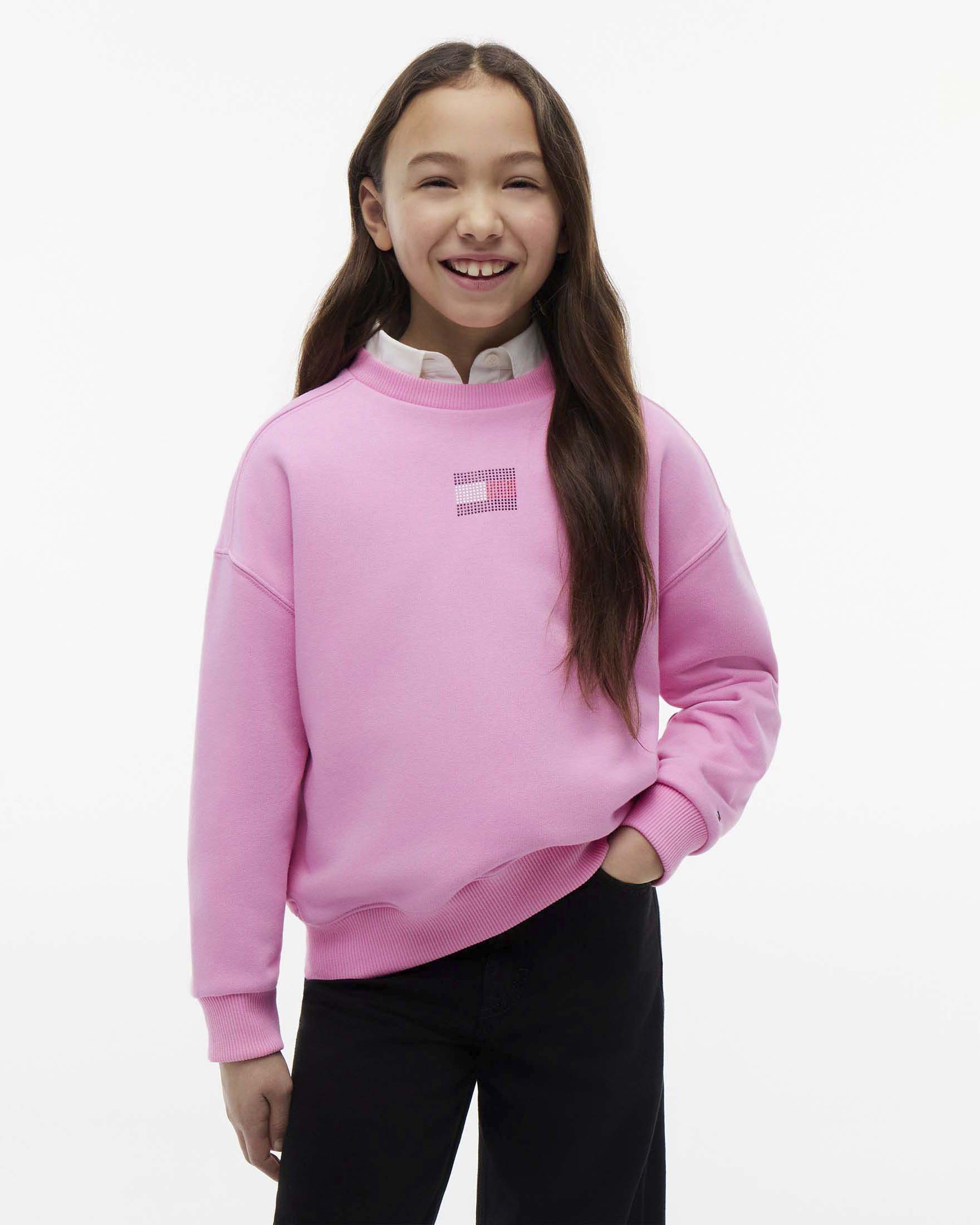 Felpa rosa Tommy Hilfiger con bandiera logo in strass