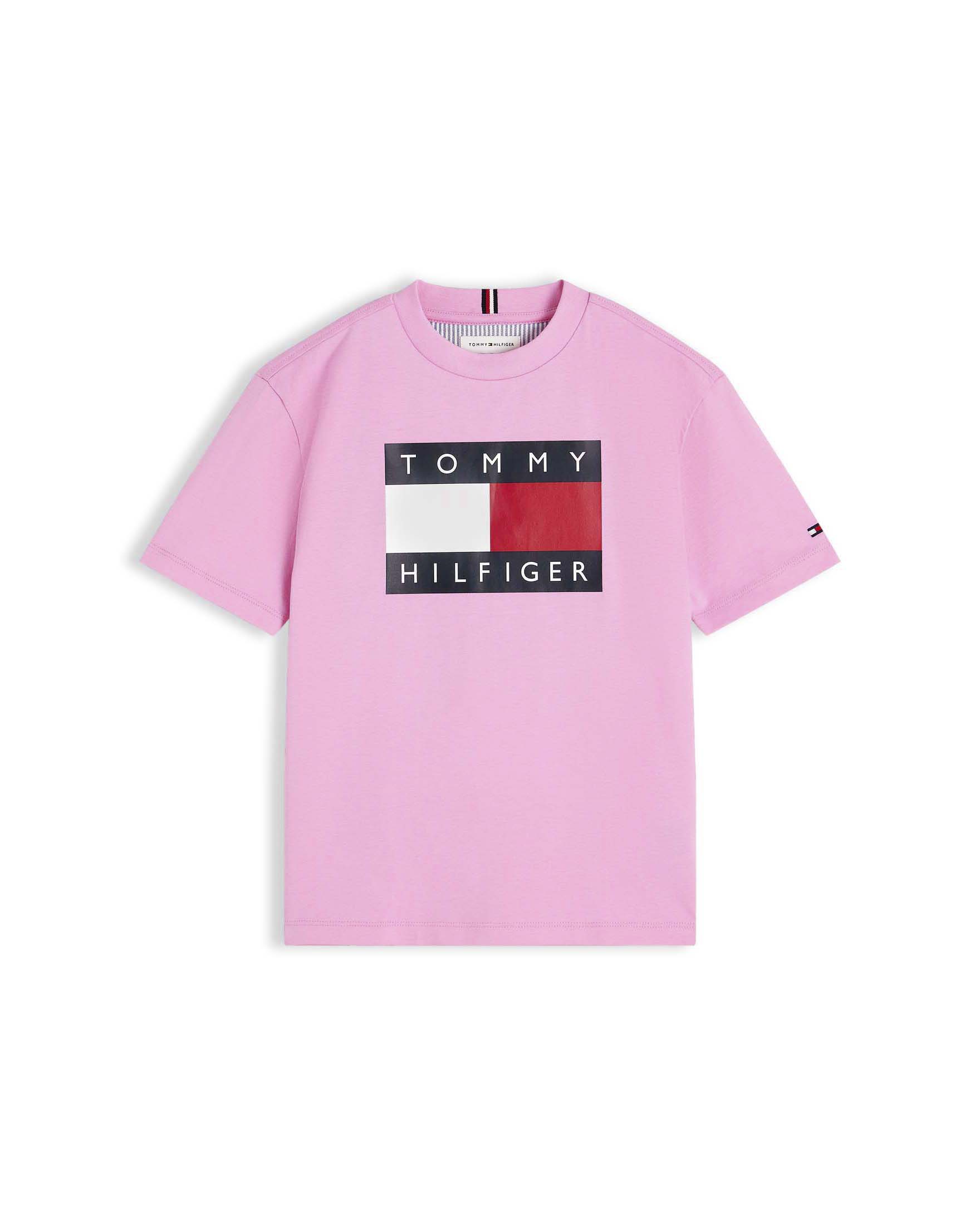 T-shirt rosa Tommy Hilfiger in puro cotone con maxi bandiera icon sul petto
