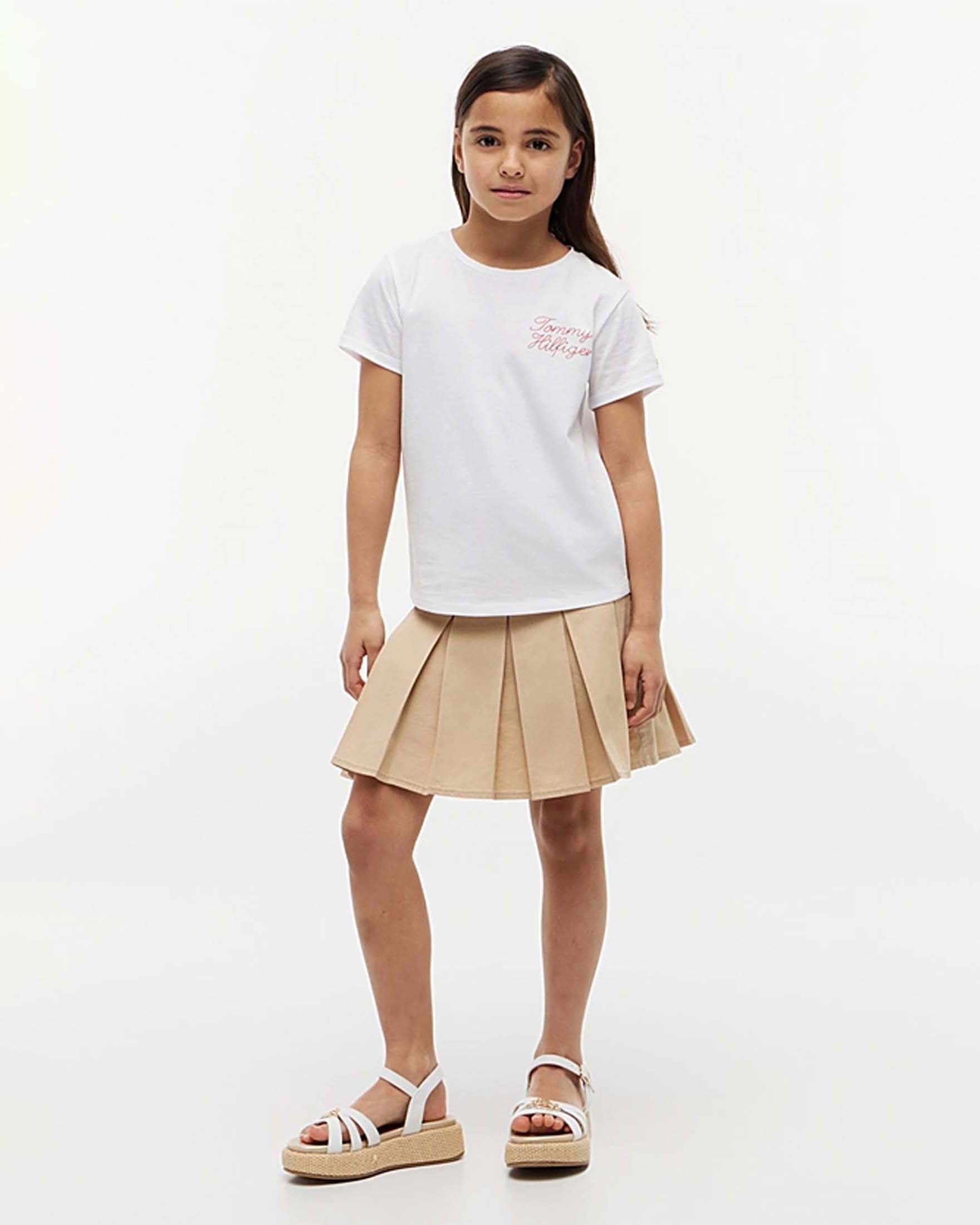 T-shirt bianca Tommy Hilfiger in misto cotone con scritta logo rossa image