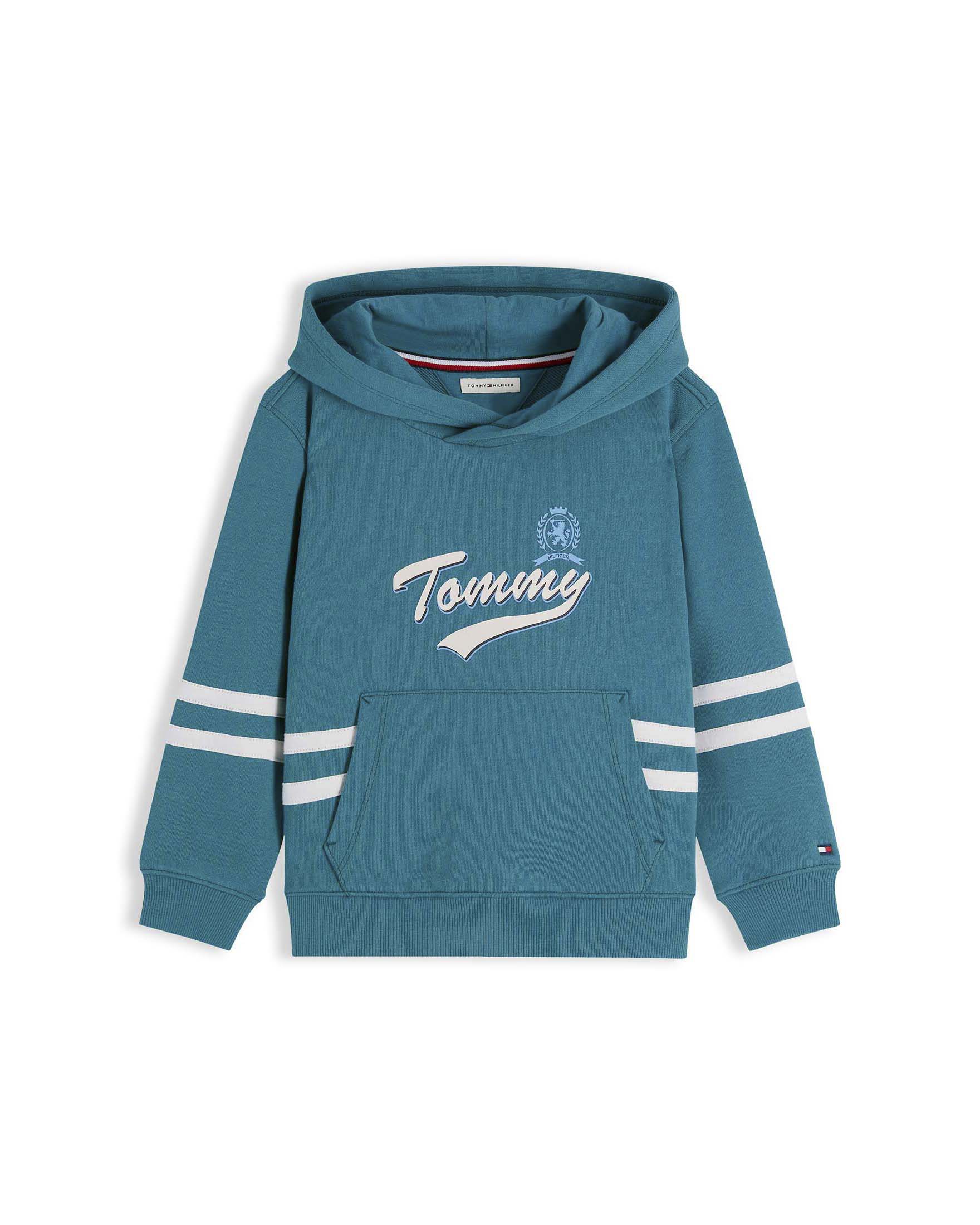 Felpa color petrolio Tommy Hilfiger stile college in puro cotone