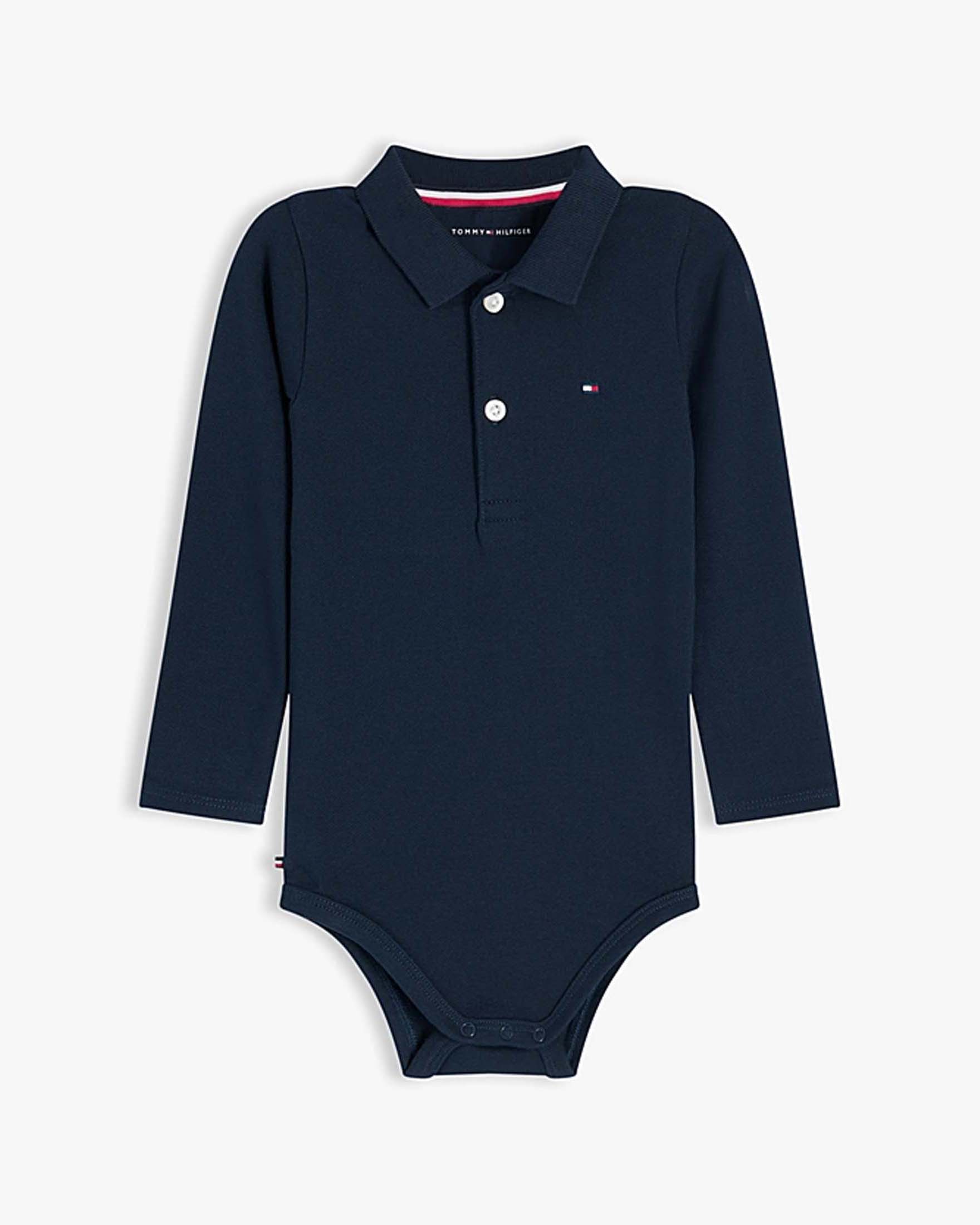 Body Tommy Hilfiger blu modello polo a maniche lunghe in cotone stretch