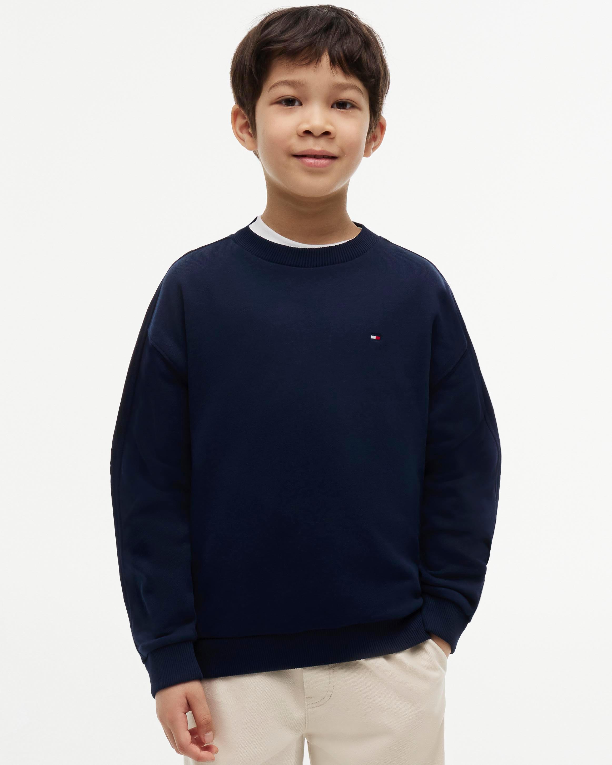 Felpa blu Tommy Hilfiger in puro cotone con mini bandiera logo