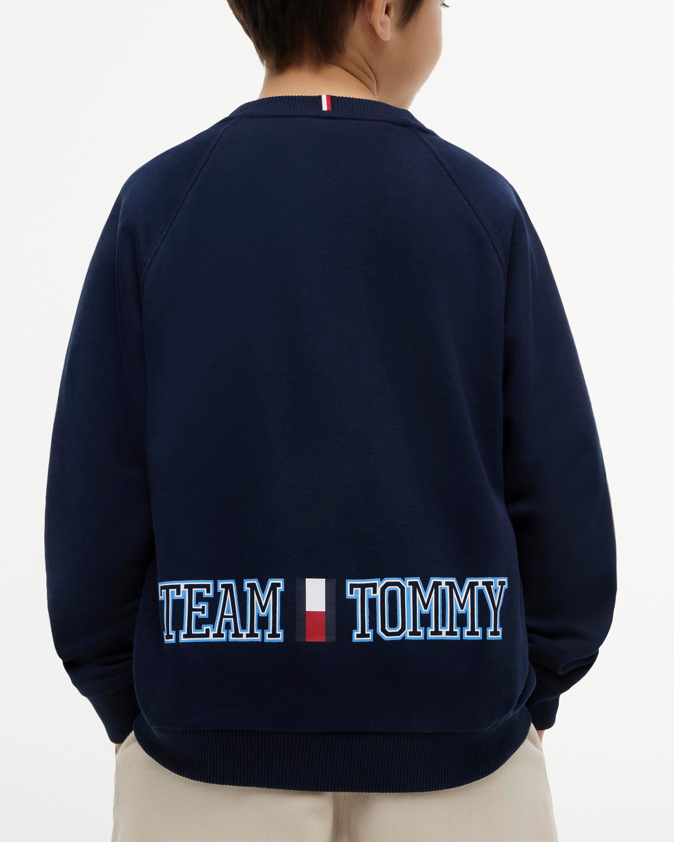 Felpa blu Tommy Hilfiger in puro cotone con mini bandiera logo image