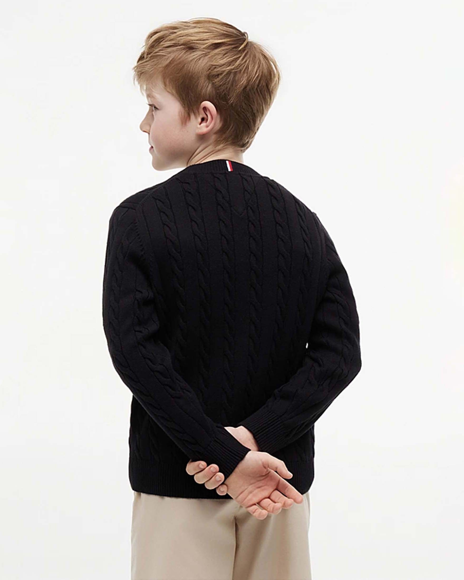 Maglioncino nero Tommy Hilfiger in cotone a trecce con bandiera logo icon image