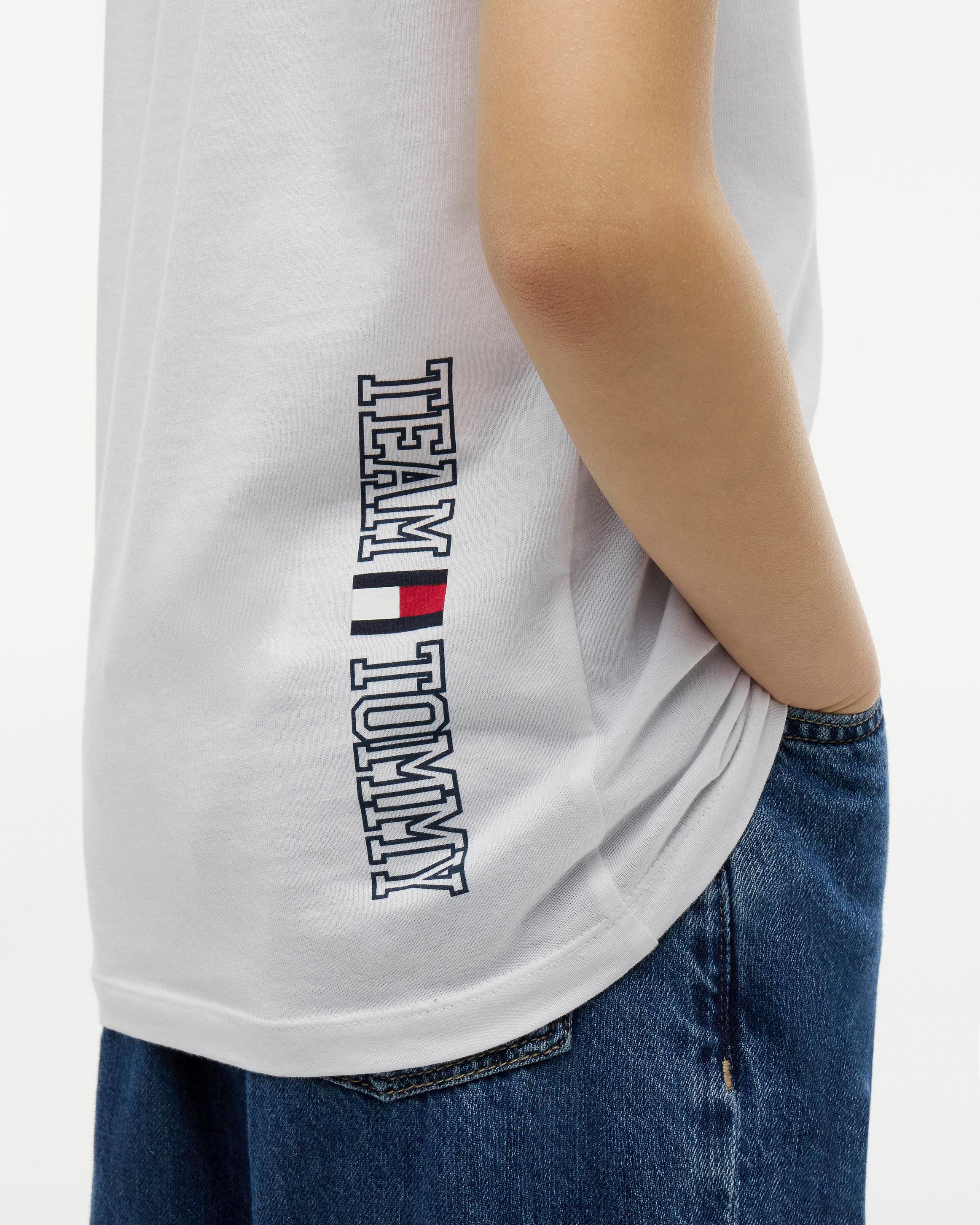 T-shirt bianca Tommy Hilfiger in puro cotone con mini logo e scritta blu image