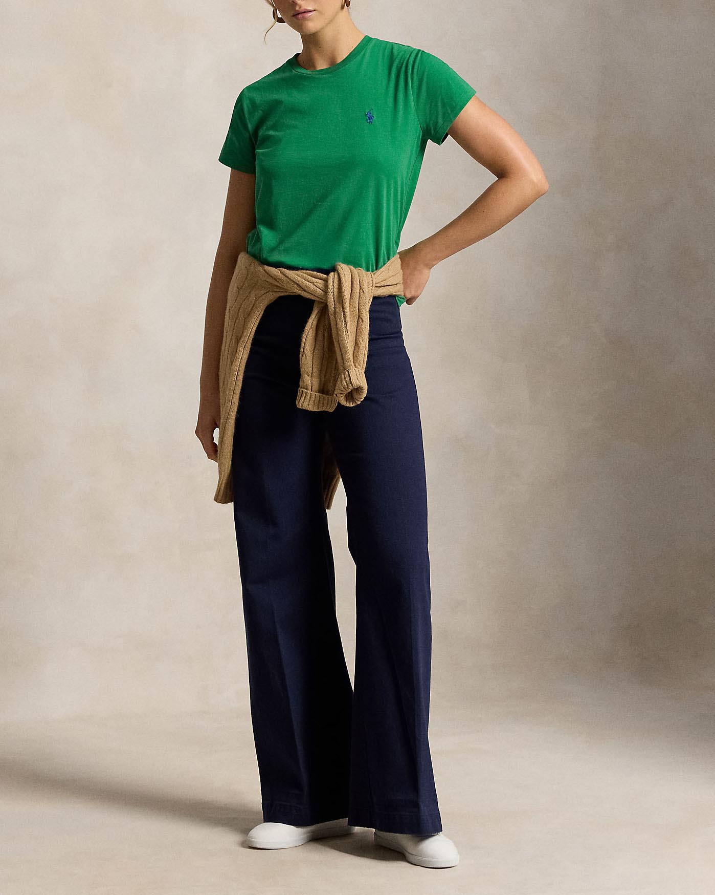 T-shirt girocollo Polo Ralph Lauren verde bottiglia in puro cotone con logo Pony ricamato a contrasto image