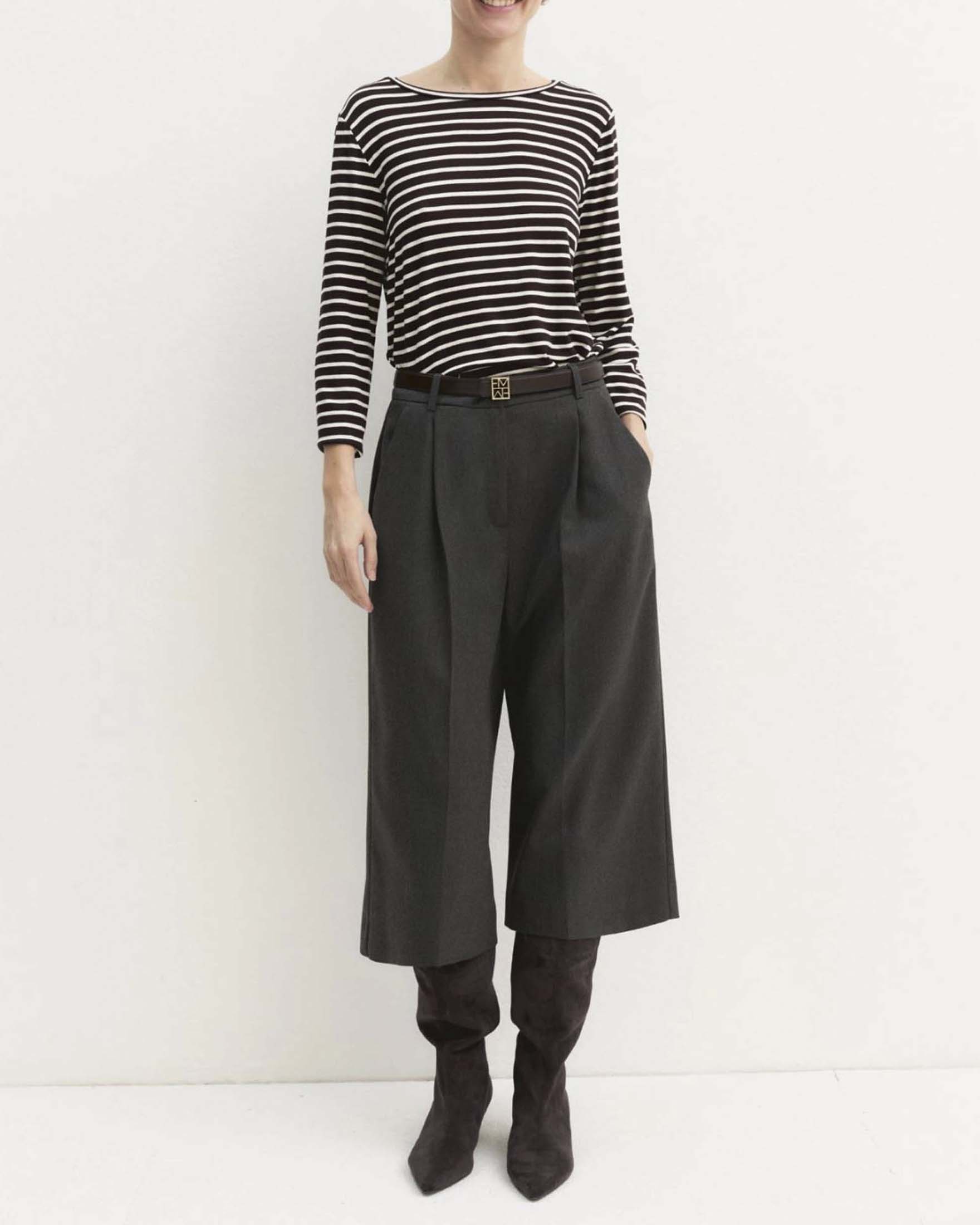 T-shirt Emme Marella marrone a righe bianche in jersey di viscosa stretch con maniche a tre quarti image
