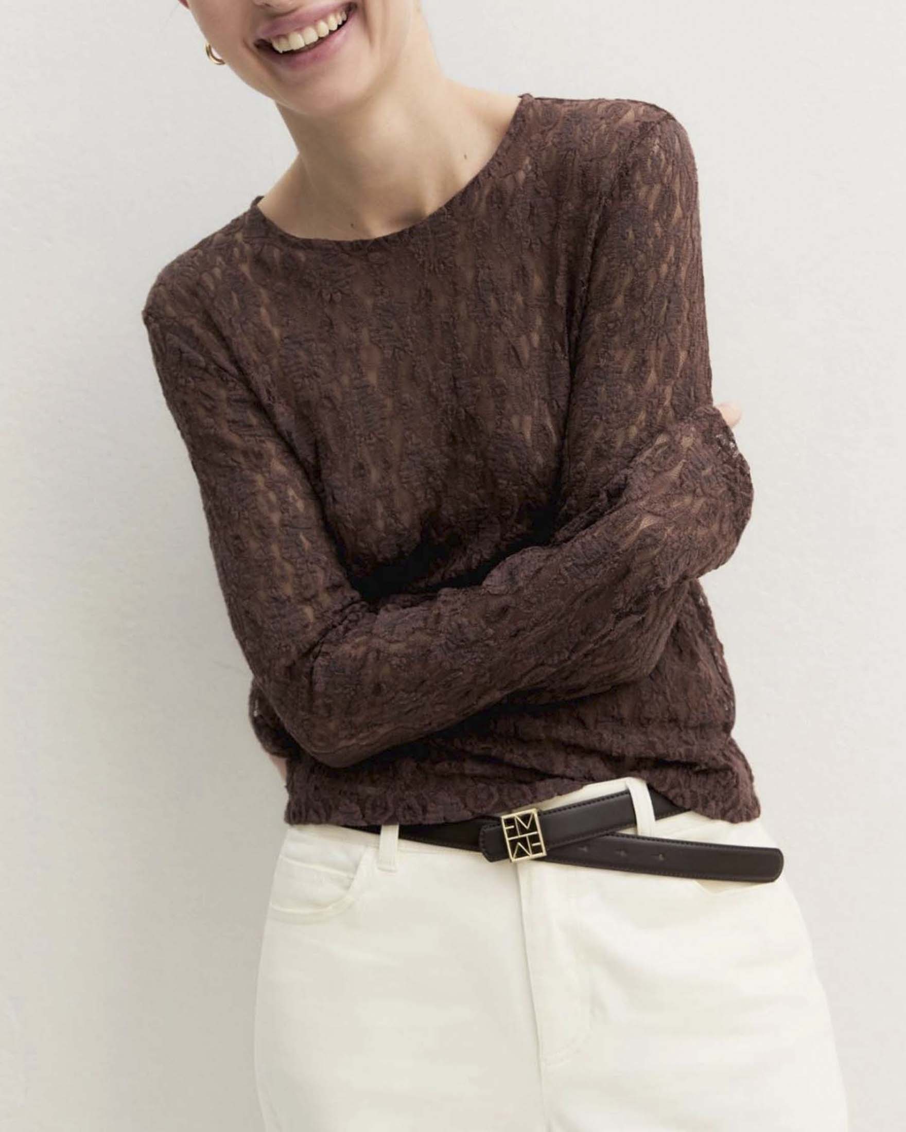 T-shirt Emme Marella marrone in jersey di pizzo stretch