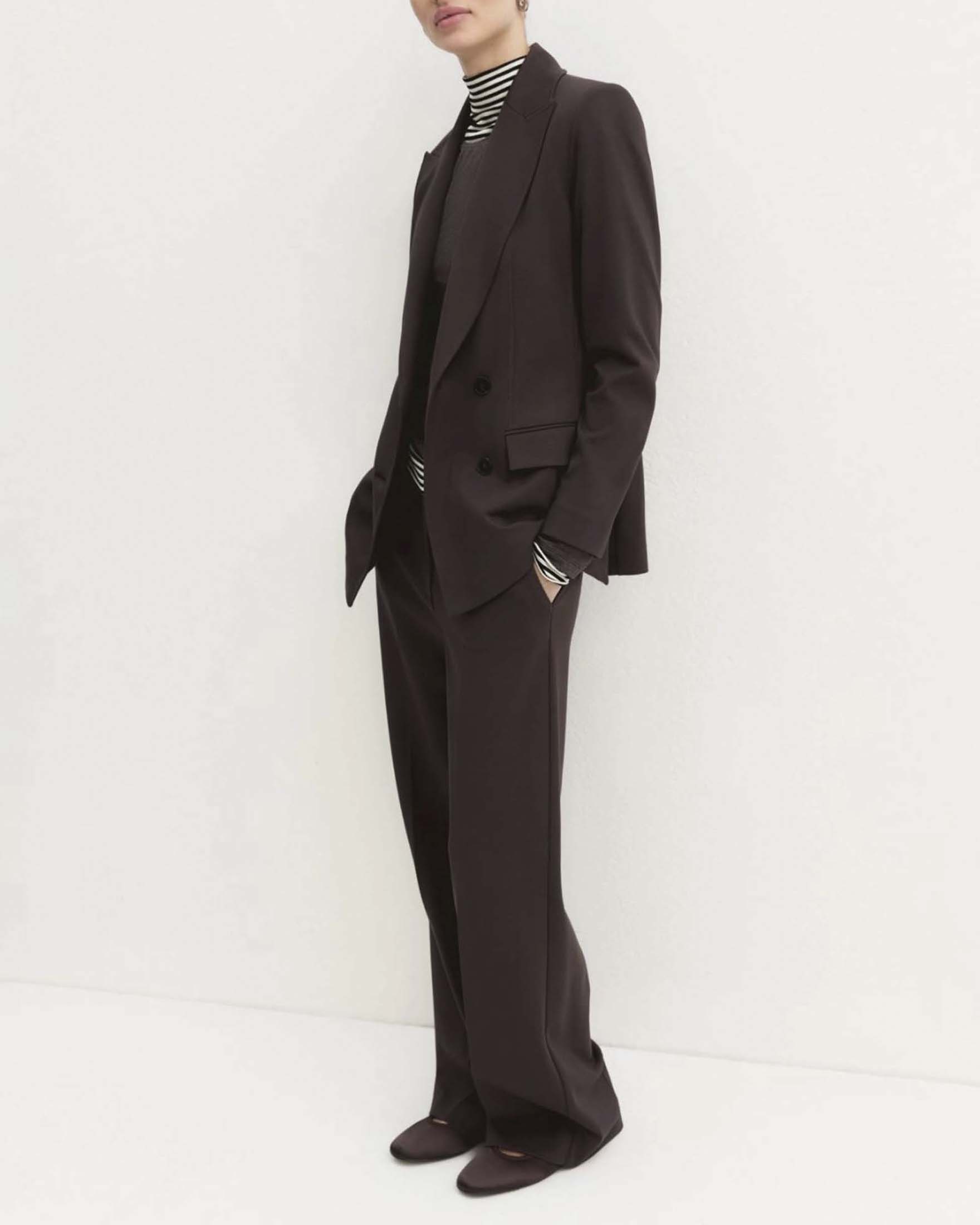 Emme Marella — Pantalone palazzo Emme Marella marrone in jersey stretch punto Milano con piega stirata