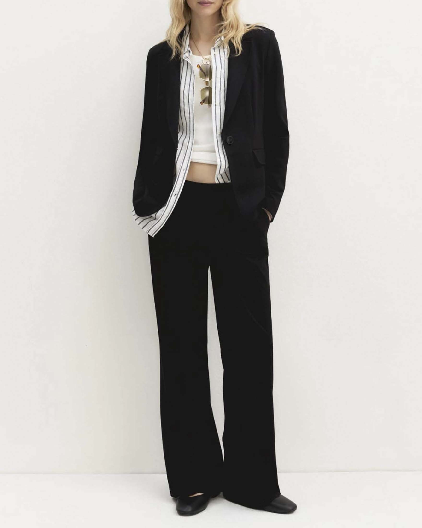 Emme Marella — Pantalone palazzo Emme Marella nero in jersey stretch punto Milano con piega stirata