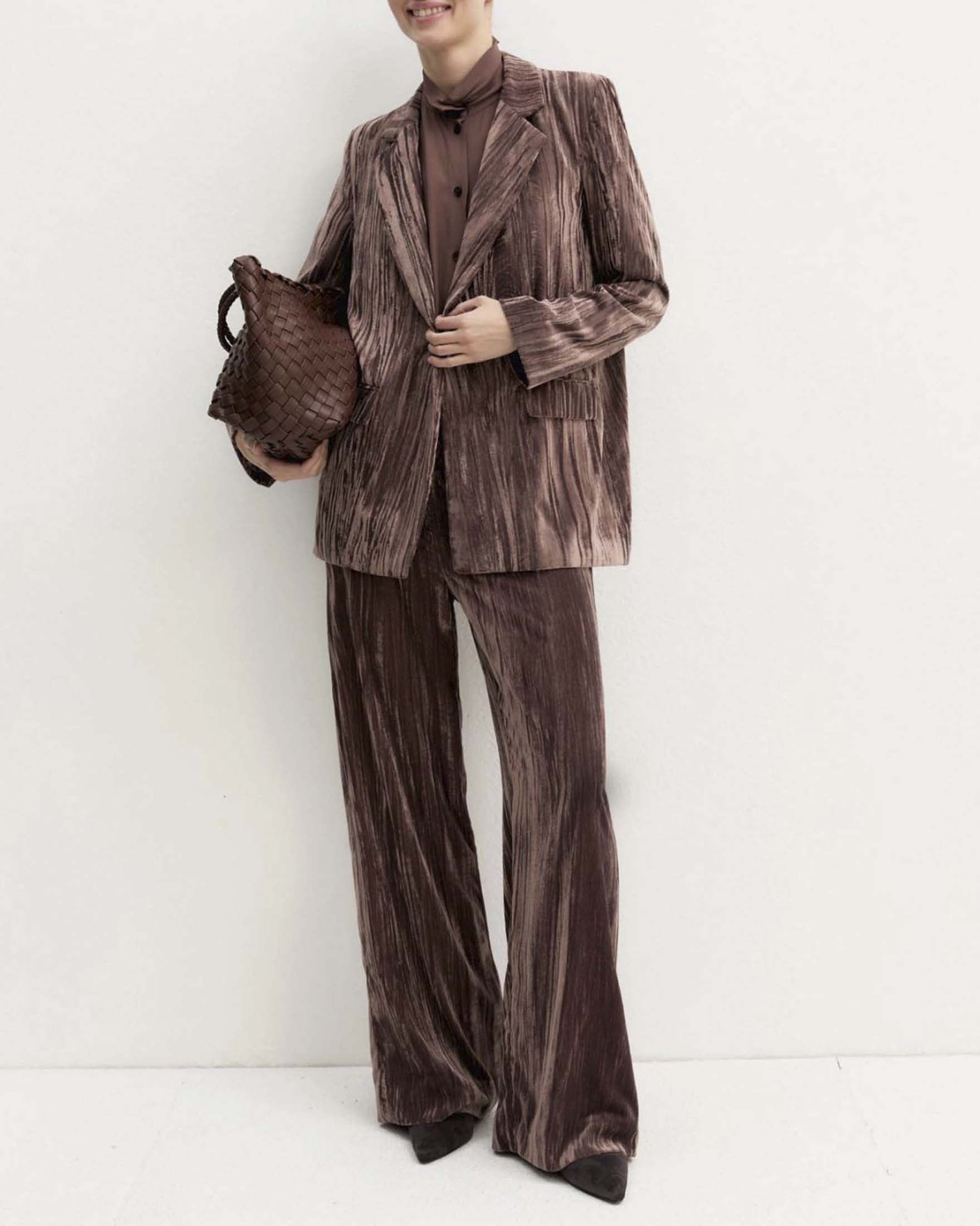 Blazer monopetto Emme Marella marrone in velluto stretch effetto crackle image