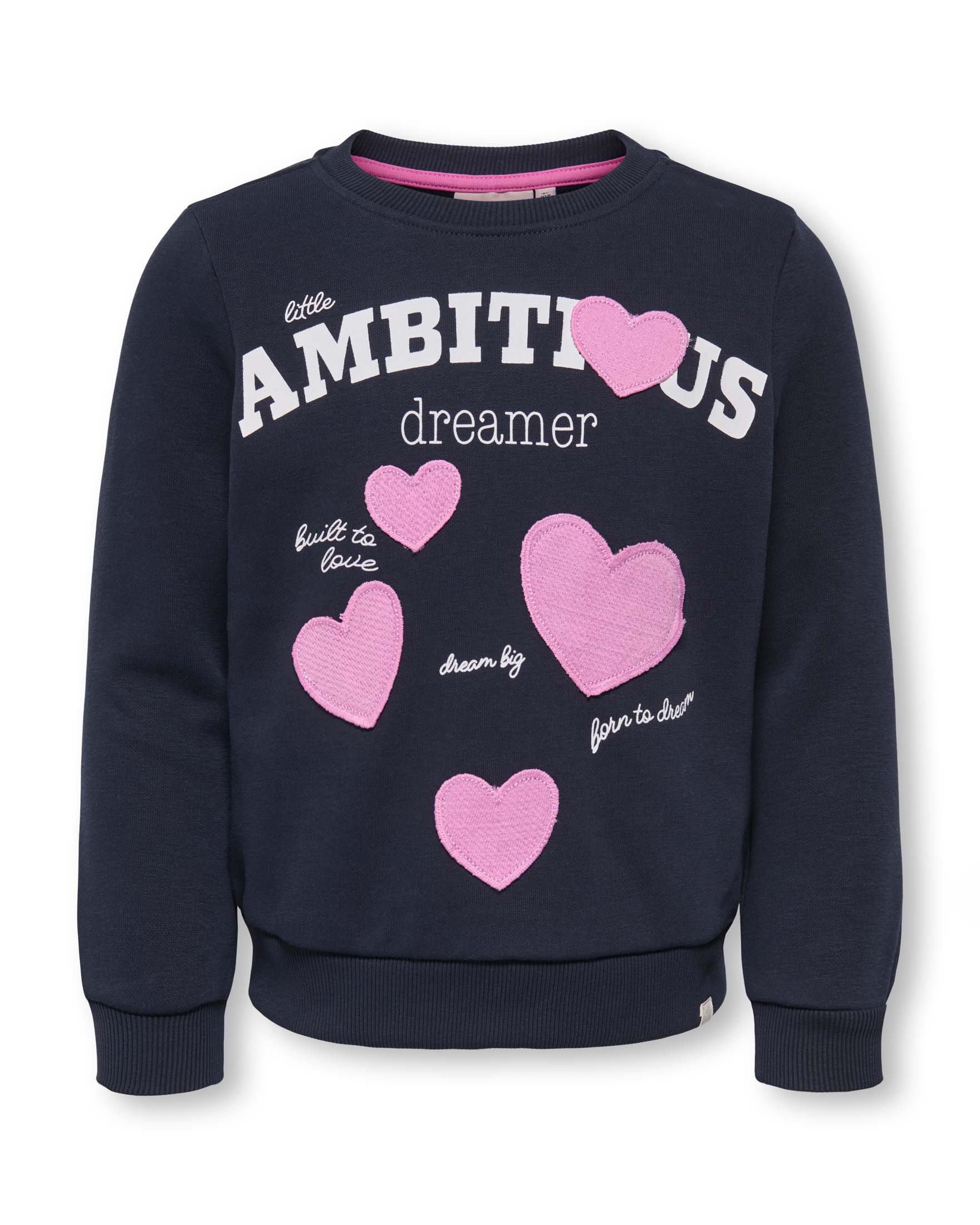 Felpa Kids Only blu navy in cotone con scritte e cuori ricamati