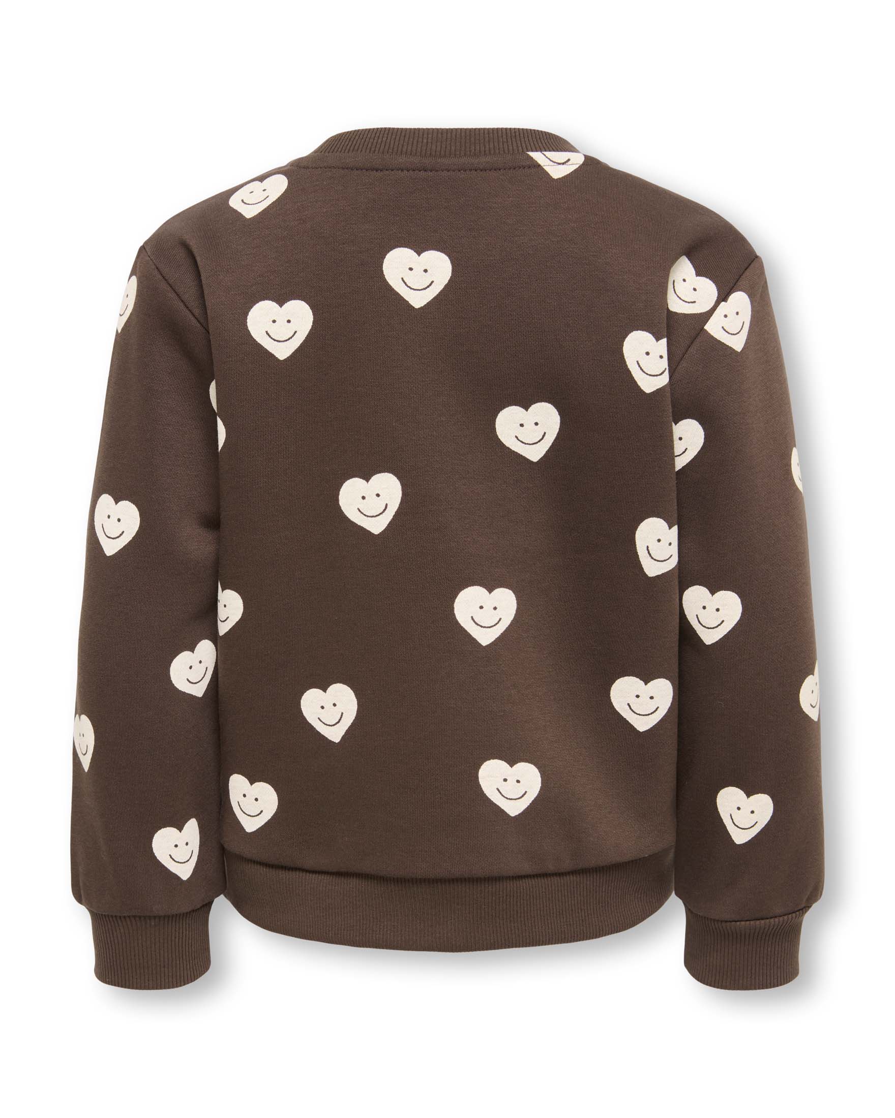 Felpa girocollo Kids Only marrone in misto cotone con stampa a cuori image
