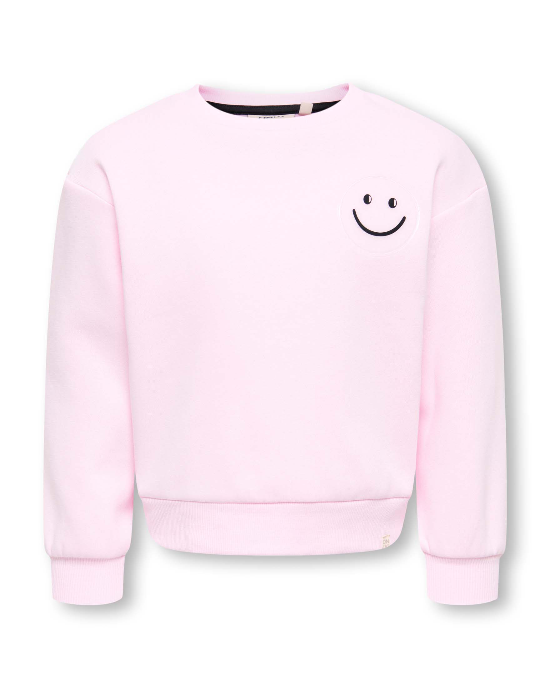 Felpa girocollo Kids Only rosa in misto cotone con faccina sorridente stampata