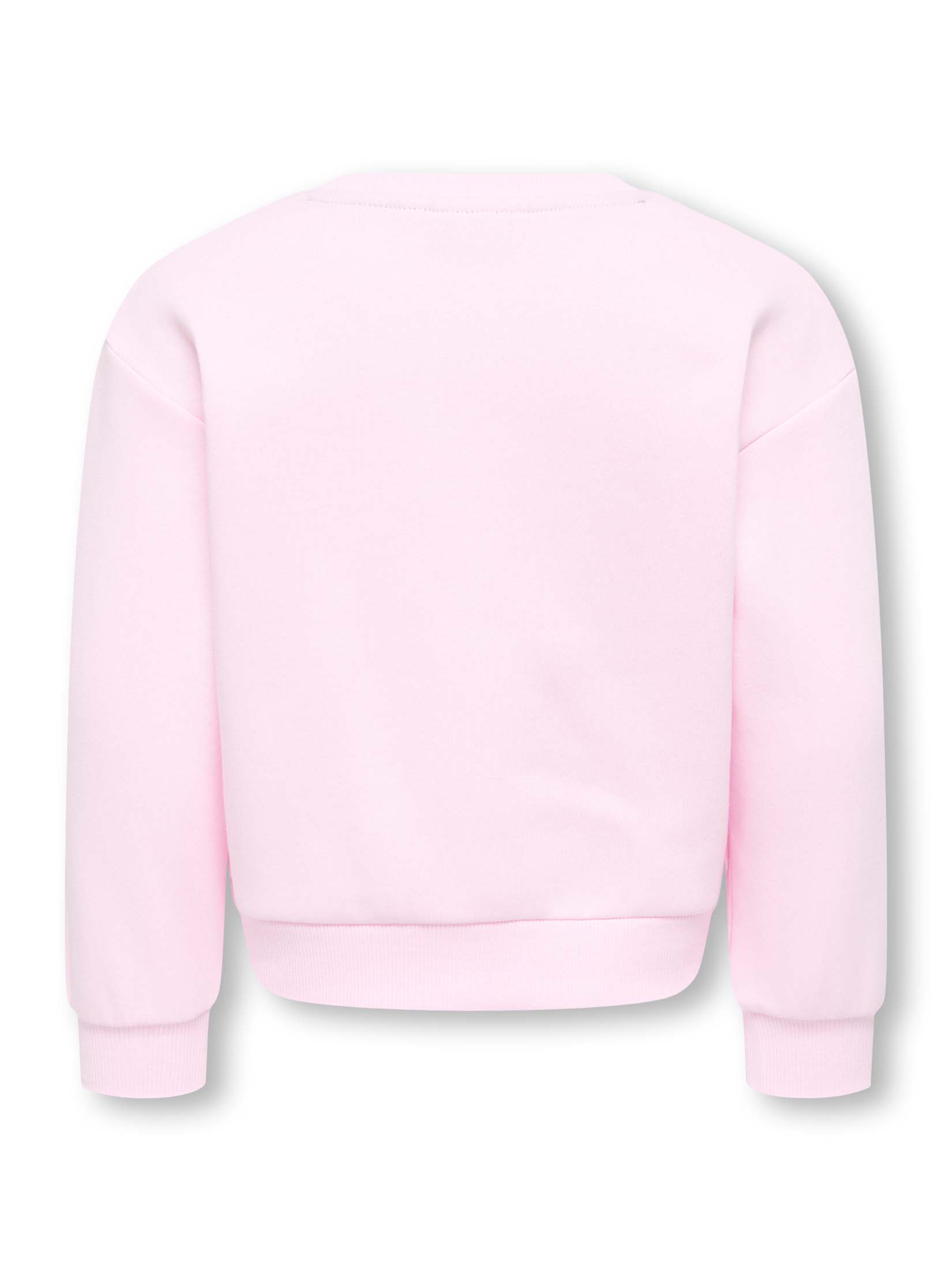 Felpa girocollo Kids Only rosa in misto cotone con faccina sorridente stampata image